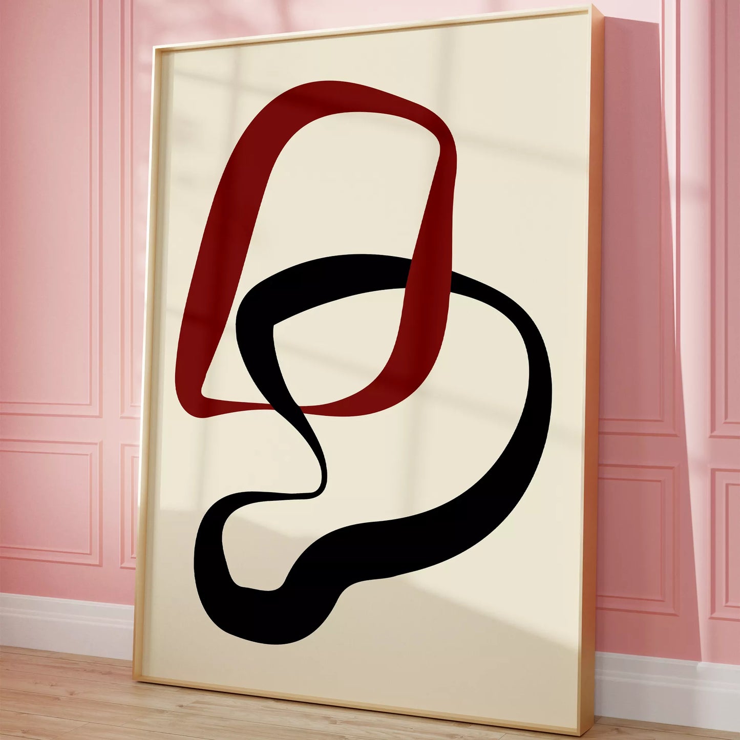 赤と黒の曲線が織りなすモダンな抽象アート