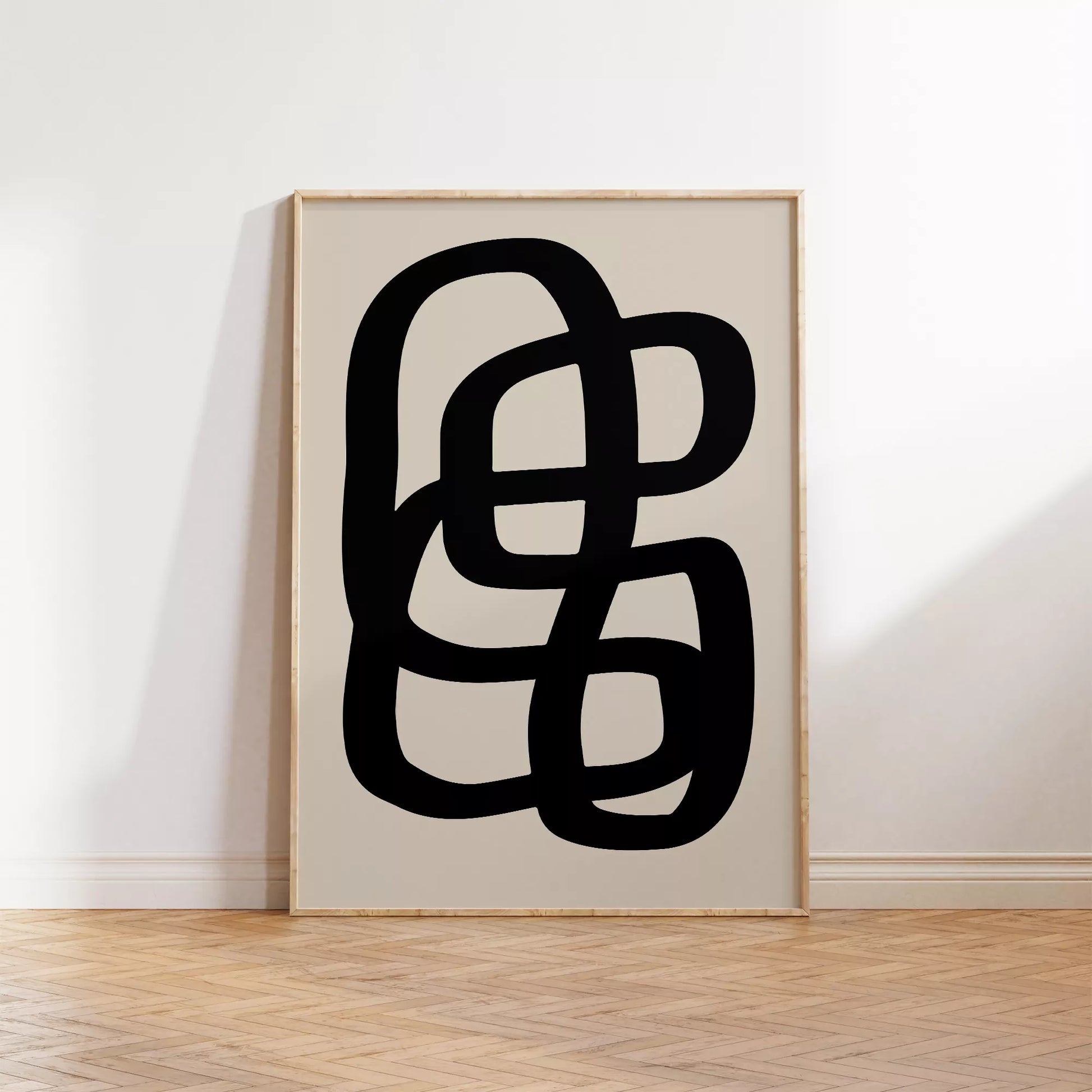 モノクロ抽象アート、曲線が織りなす幾何学的なデザイン