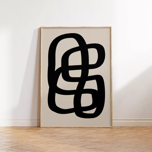 モノクロ抽象アート、曲線が織りなす幾何学的なデザイン