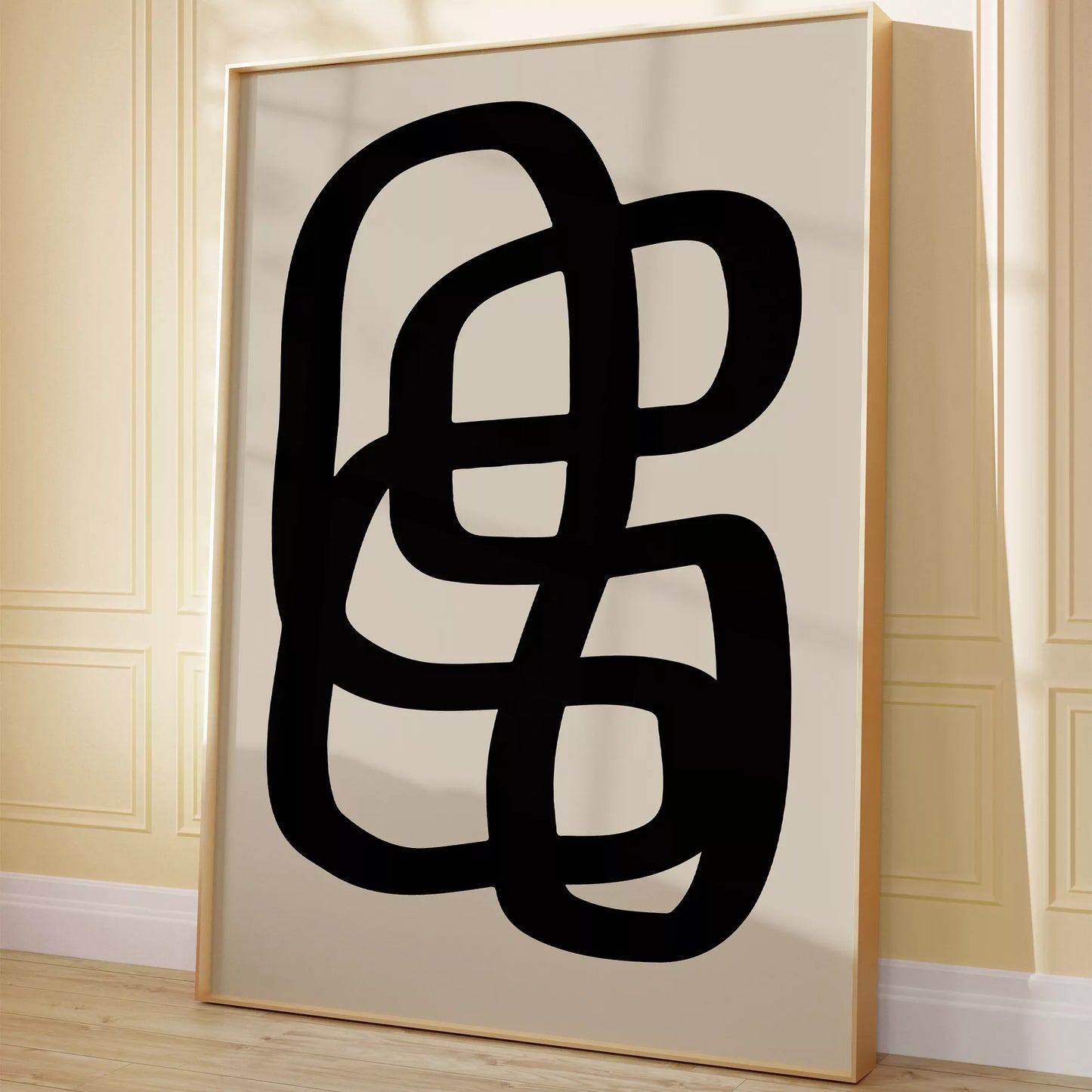 モノクロ抽象アート、曲線が織りなす幾何学的なデザイン