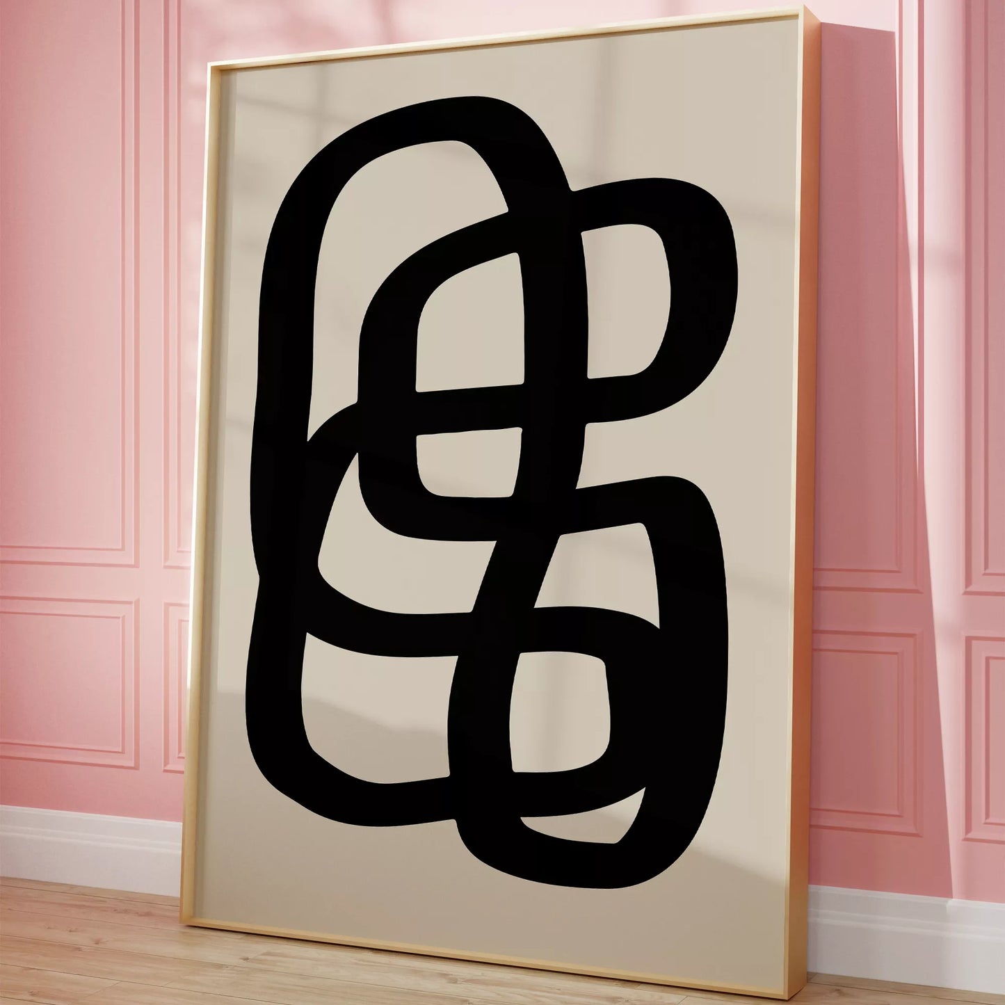 モノクロ抽象アート、曲線が織りなす幾何学的なデザイン