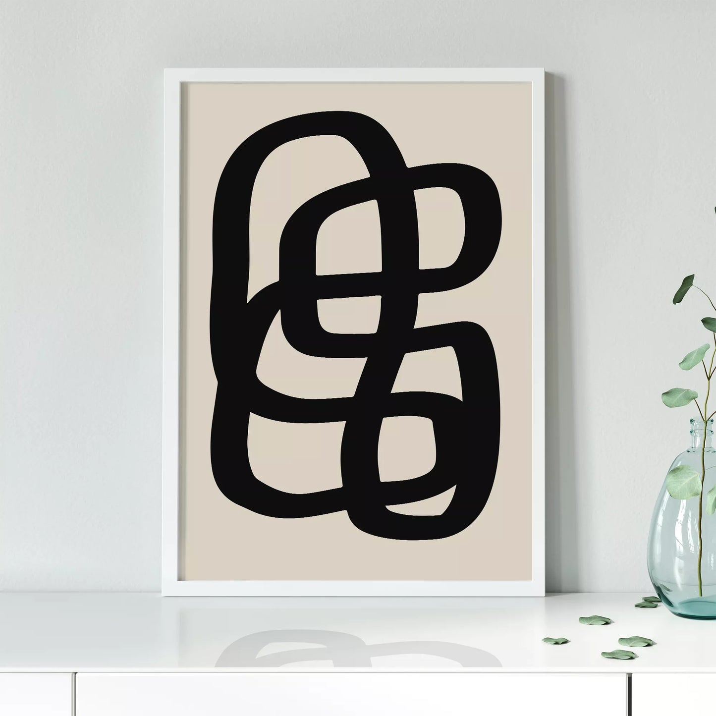 モノクロ抽象アート、曲線が織りなす幾何学的なデザイン