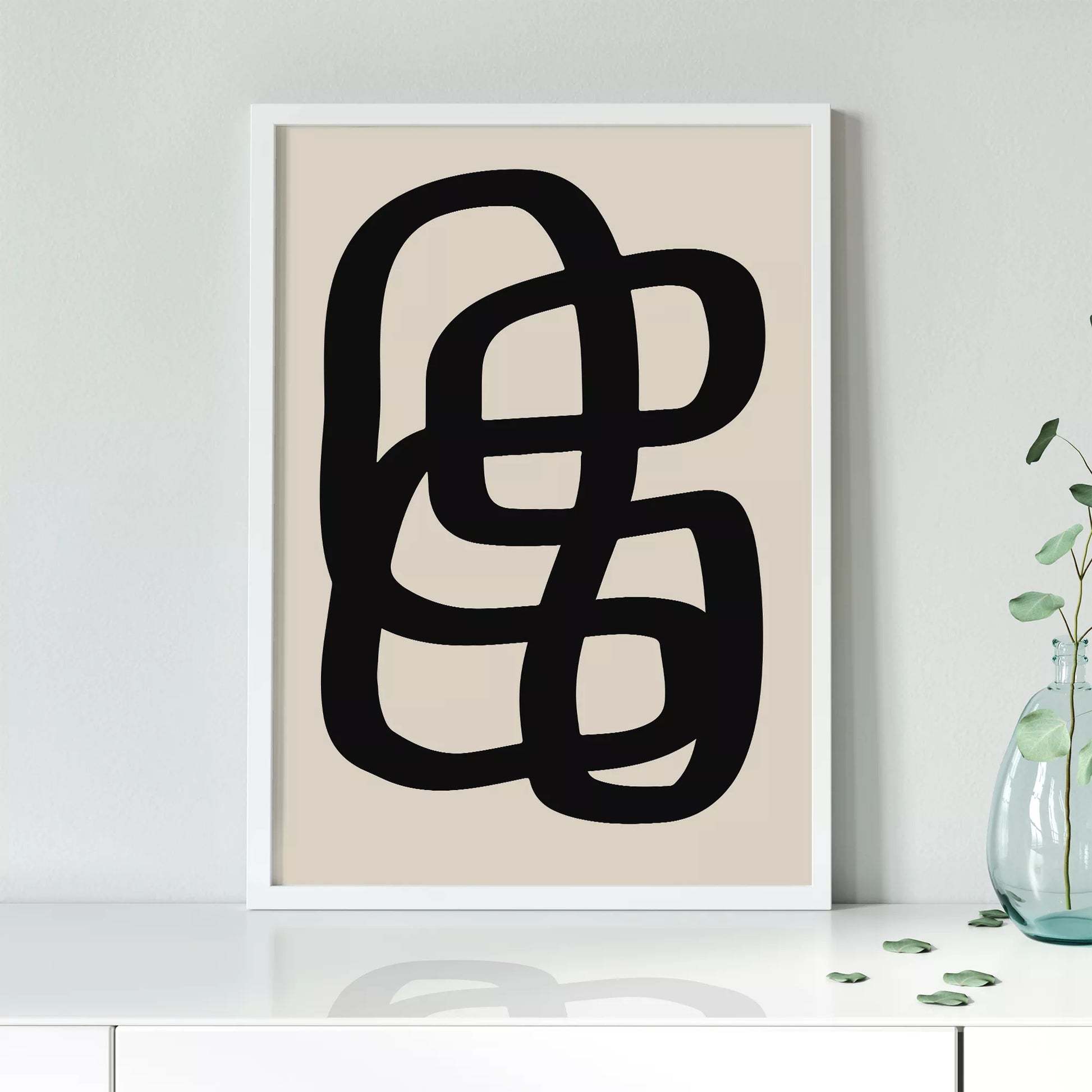 モノクロ抽象アート、曲線が織りなす幾何学的なデザイン