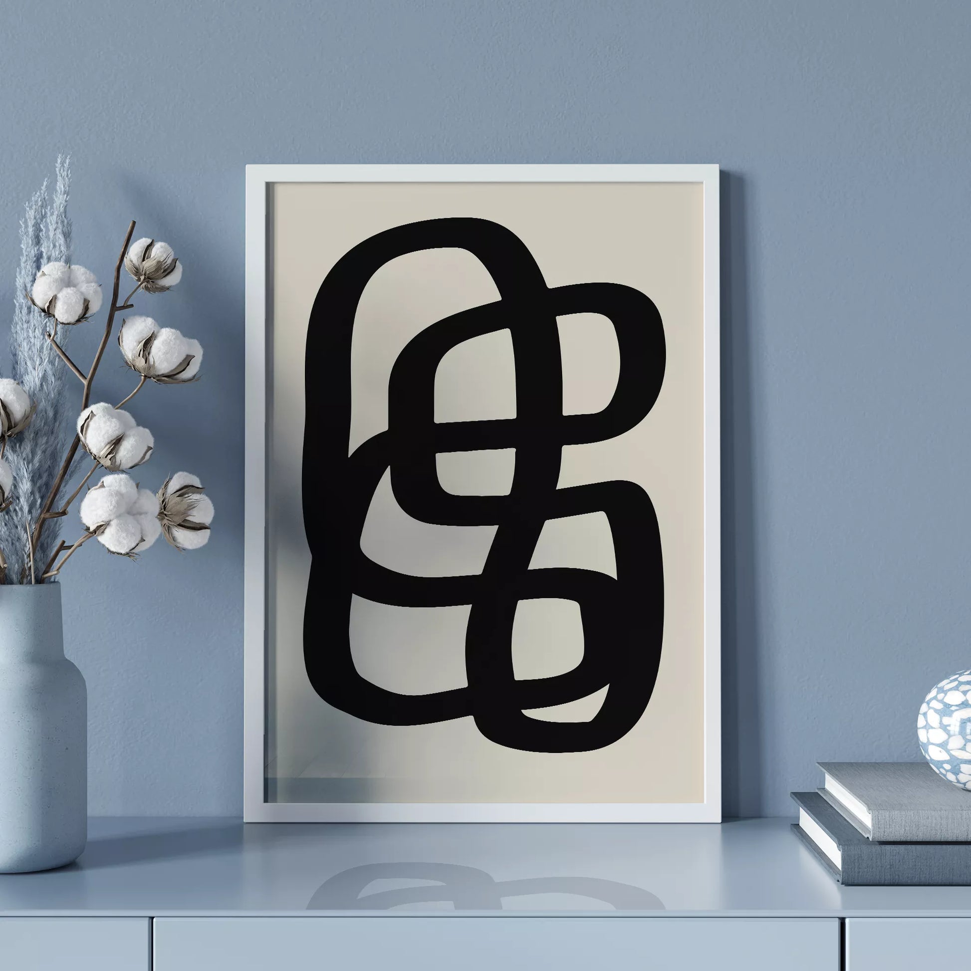 モノクロ抽象アート、曲線が織りなす幾何学的なデザイン