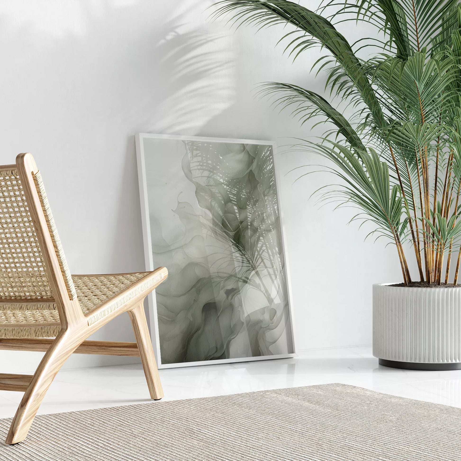 グリーングラデーションの抽象的な流体アート、モダンな水墨画風