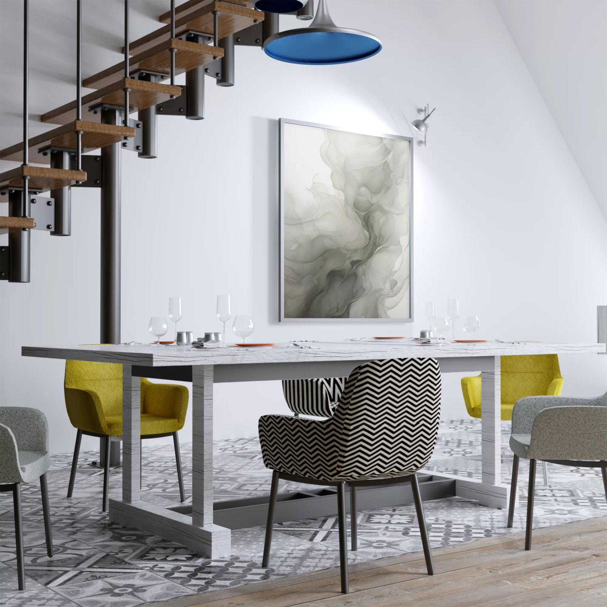 グリーングラデーションの抽象的な流体アート、モダンな水墨画風