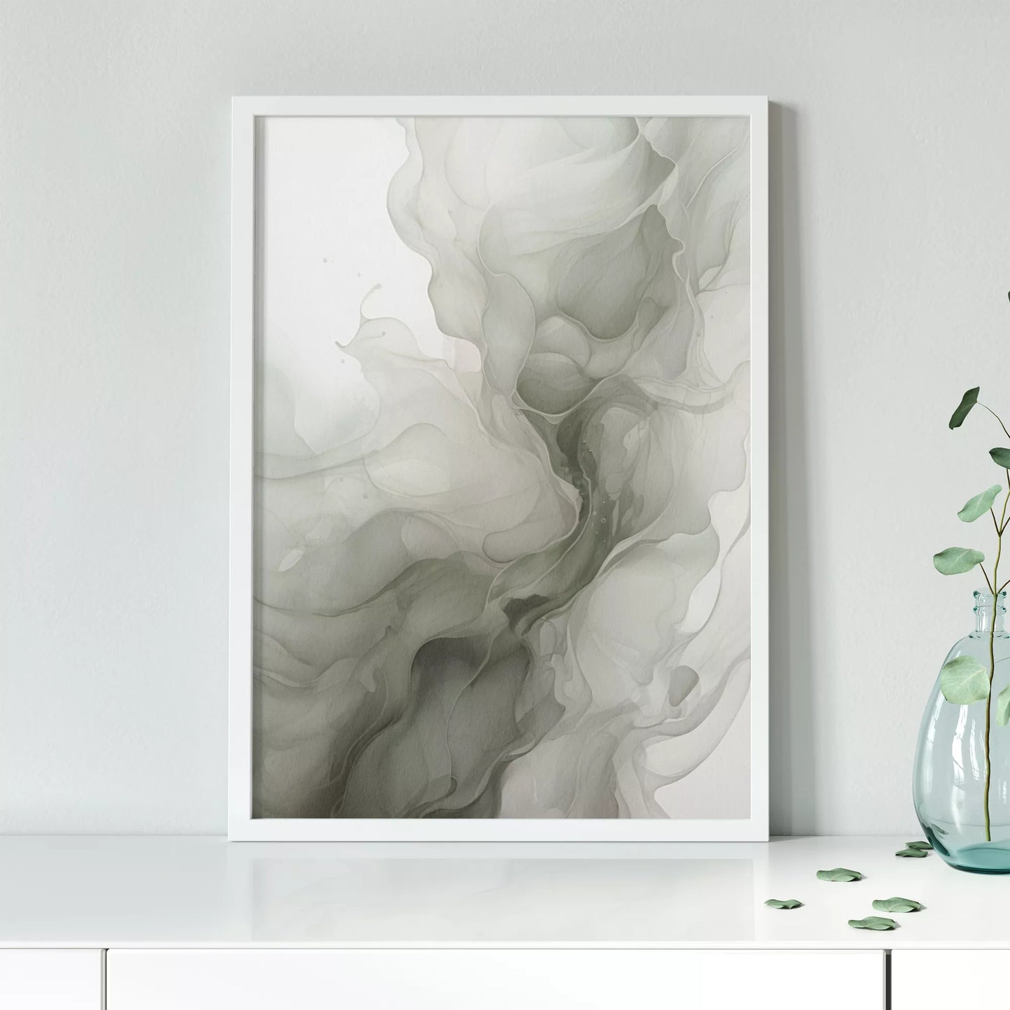 グリーングラデーションの抽象的な流体アート、モダンな水墨画風