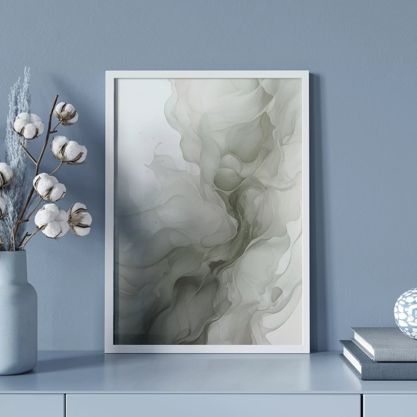 グリーングラデーションの抽象的な流体アート、モダンな水墨画風