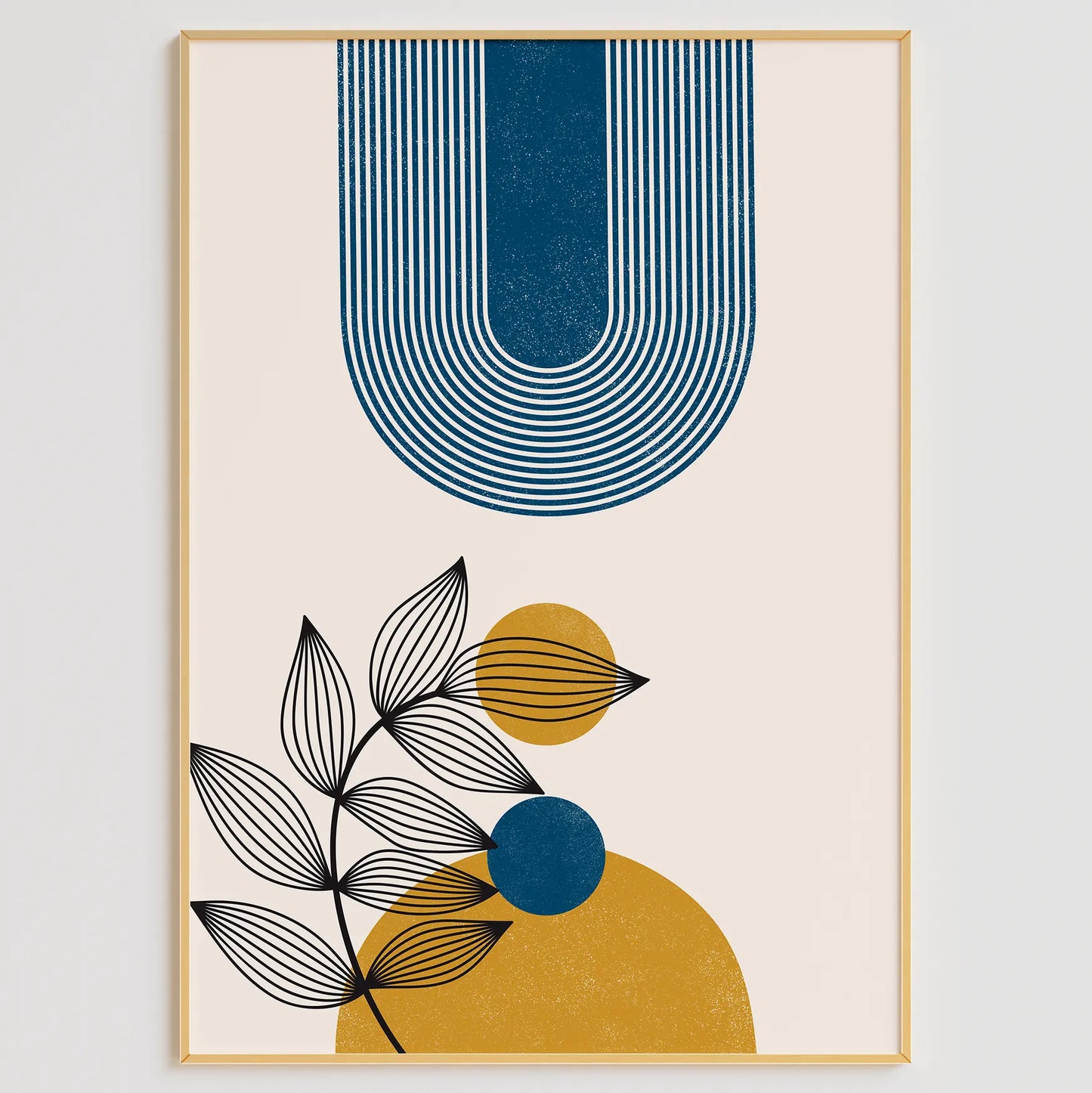 ブルーとイエローのジオメトリックボタニカル抽象アートポスター 北欧モダン 3枚セット