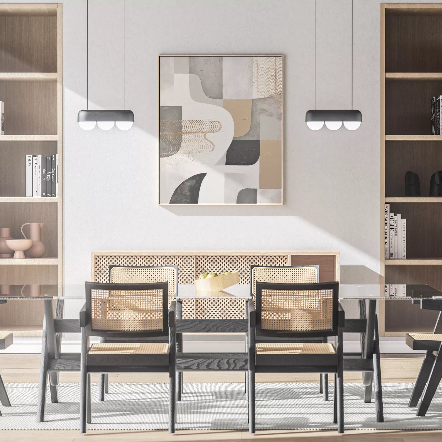 抽象的な幾何学模様とゴールドアクセントのモダンアート