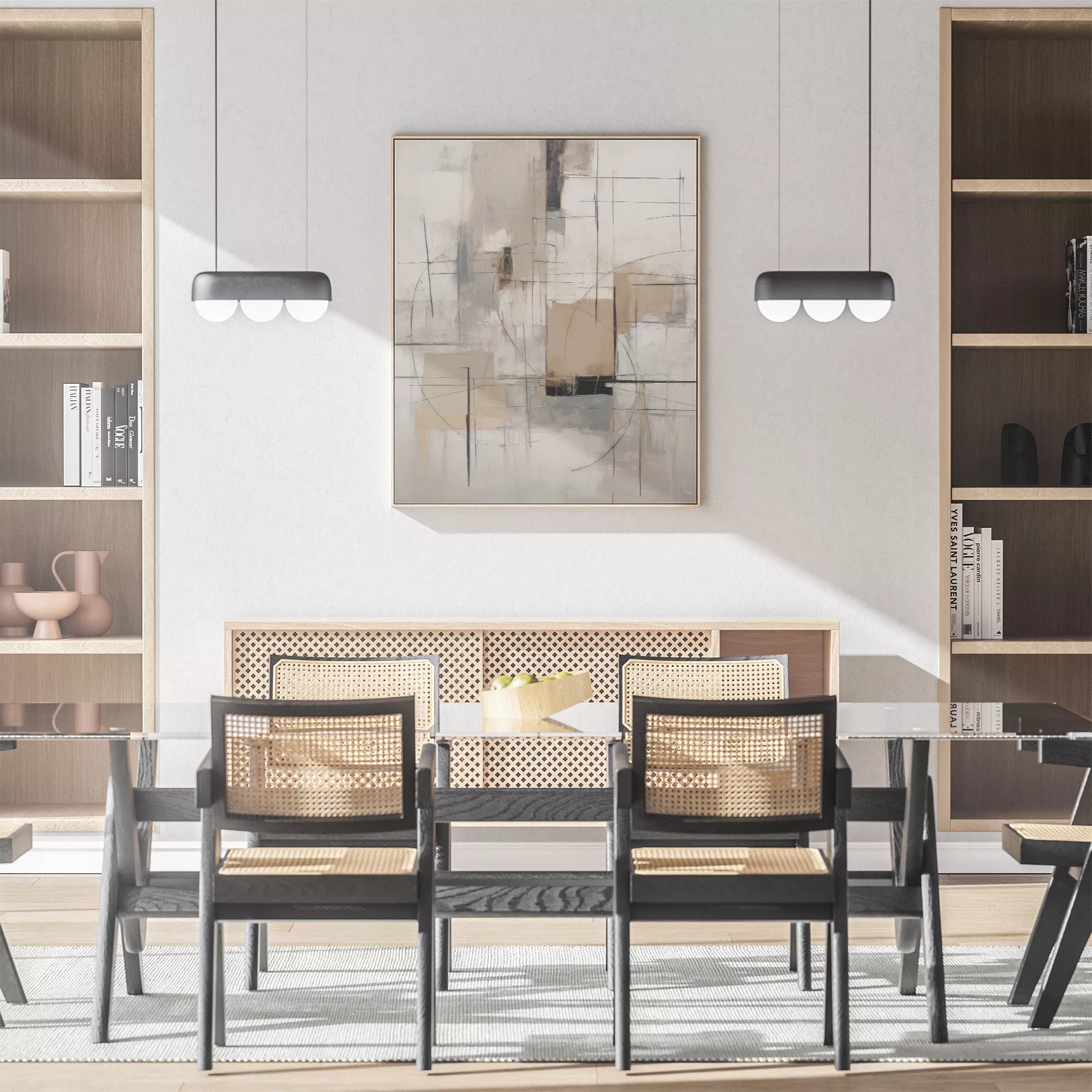 モダンな幾何学的抽象アート、グレーとベージュの都会的な印象