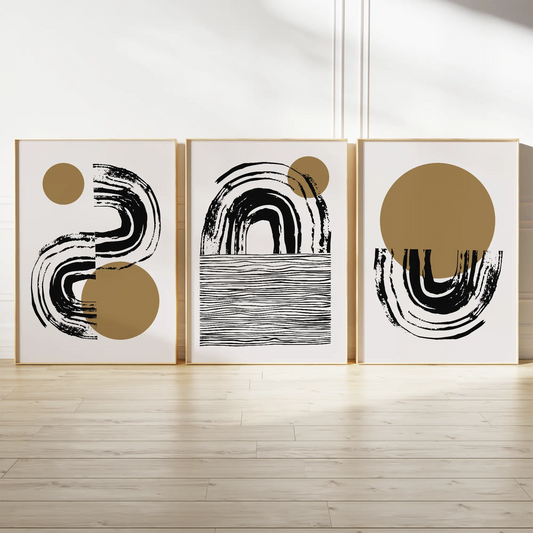 抽象ブラックゴールドの高級感あるアートポスター 北欧モダンインテリア 3枚セット