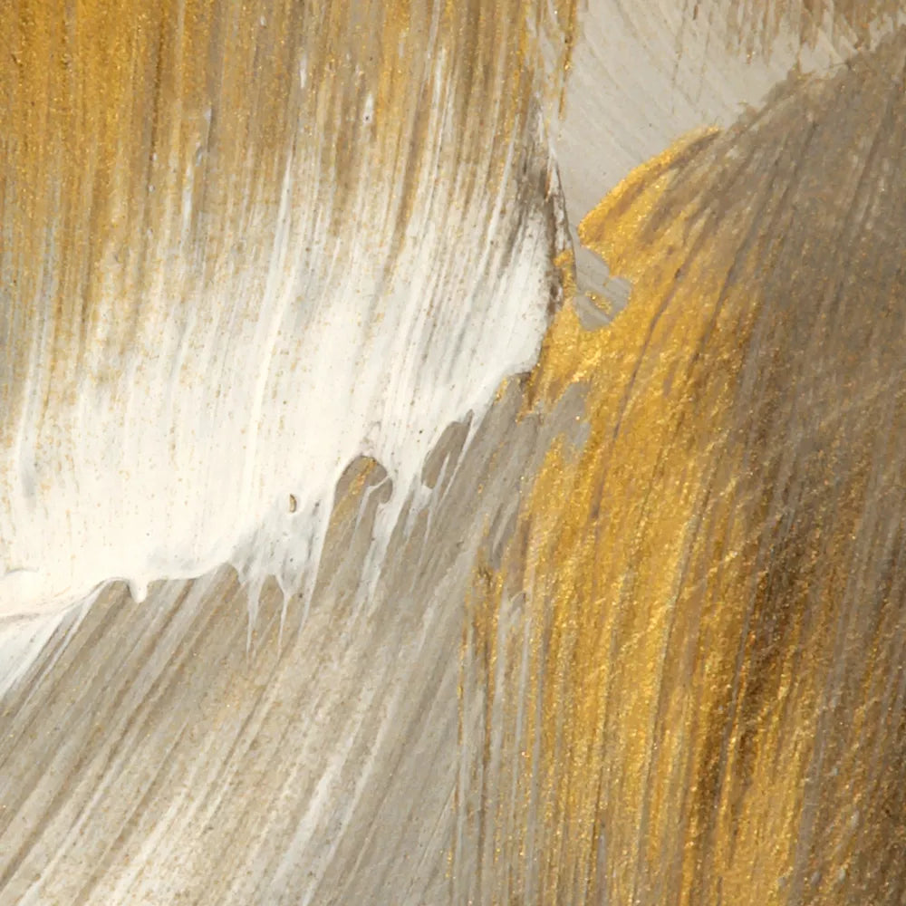 金と灰色の抽象的な筆のストローク三連アート、モダンな印象派風