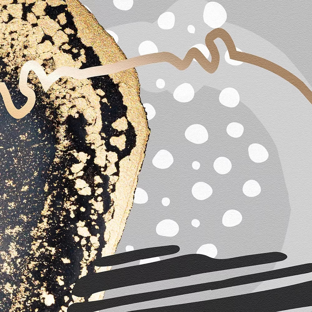 グレー背景に金箔と抽象的な曲線が調和する現代アート3点セット