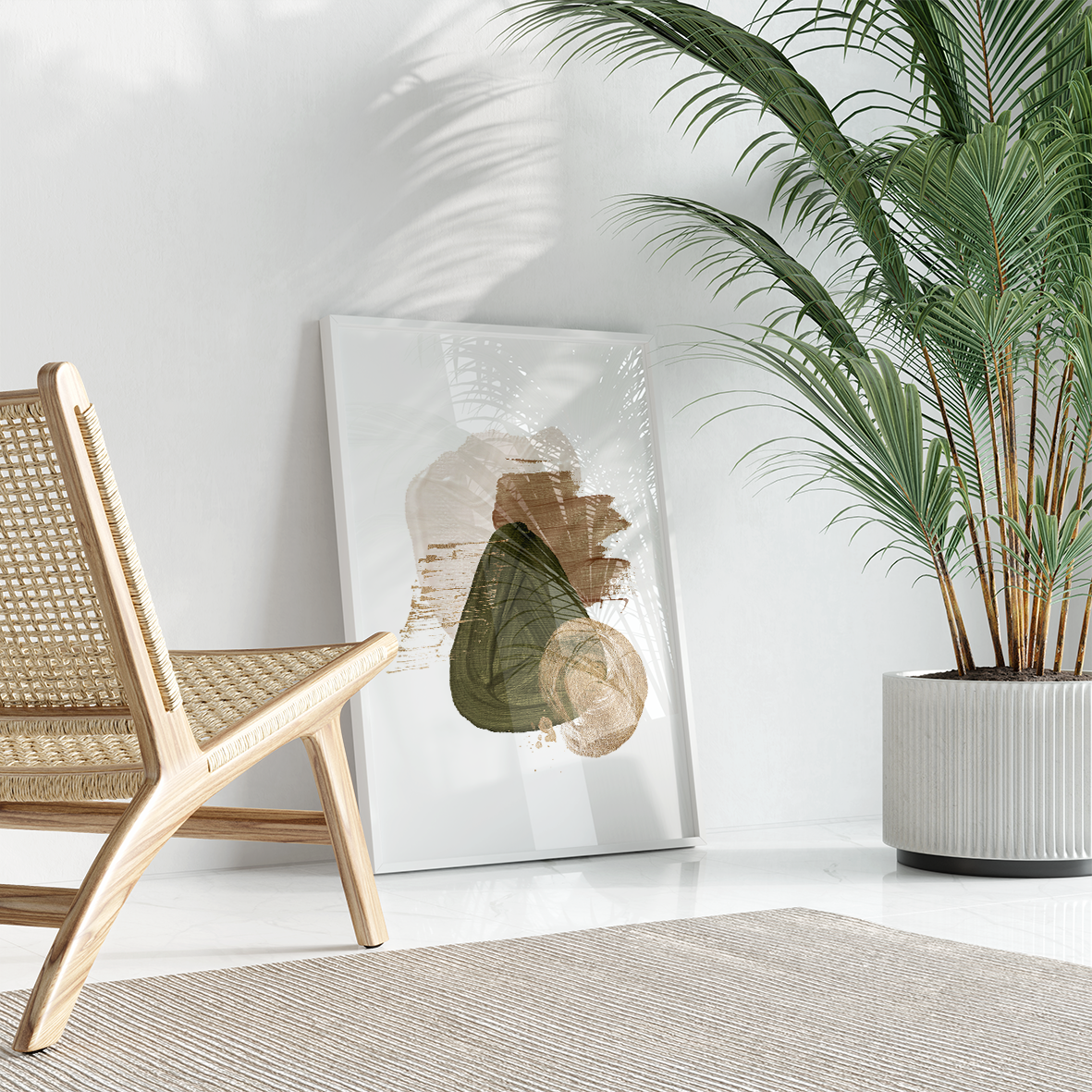 緑と金の抽象的な筆触アートセット、モダンな北欧インテリア装飾画