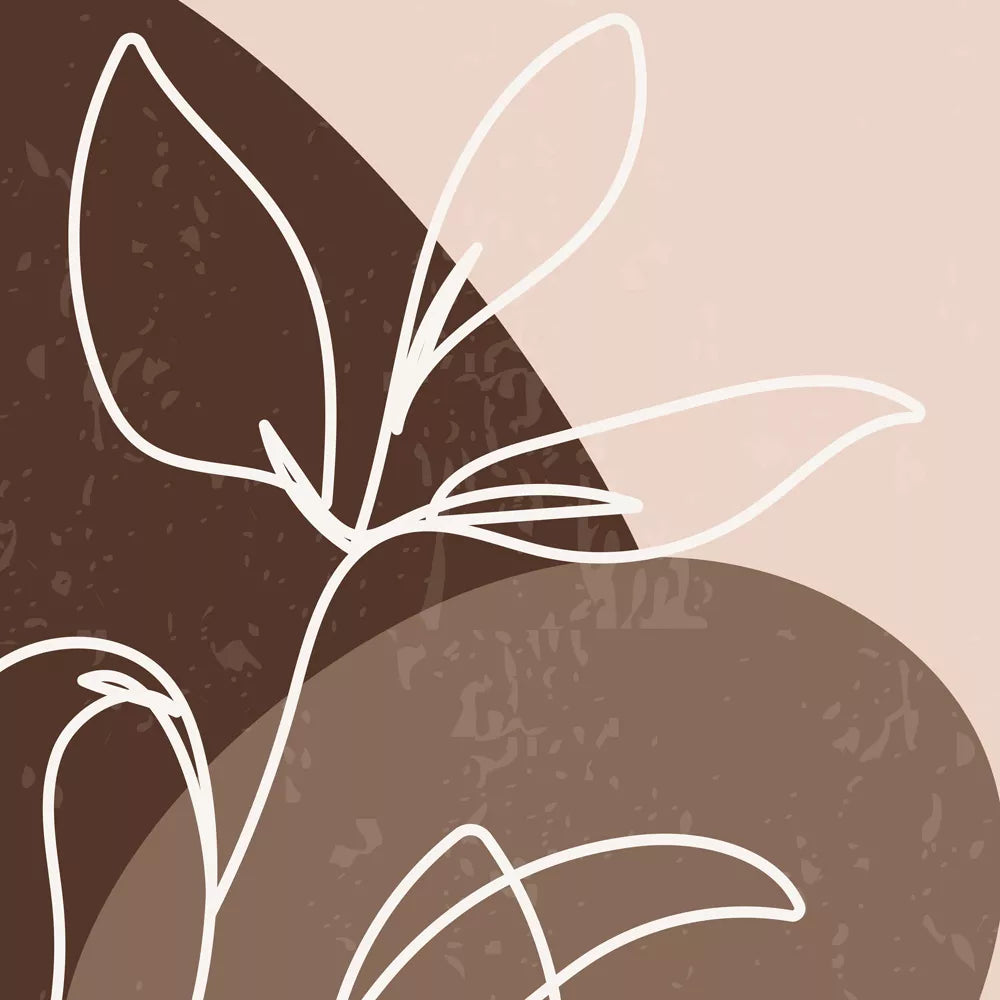 ベージュトーンの抽象的なトリプティックアートセット、月のアーチと植物モチーフ