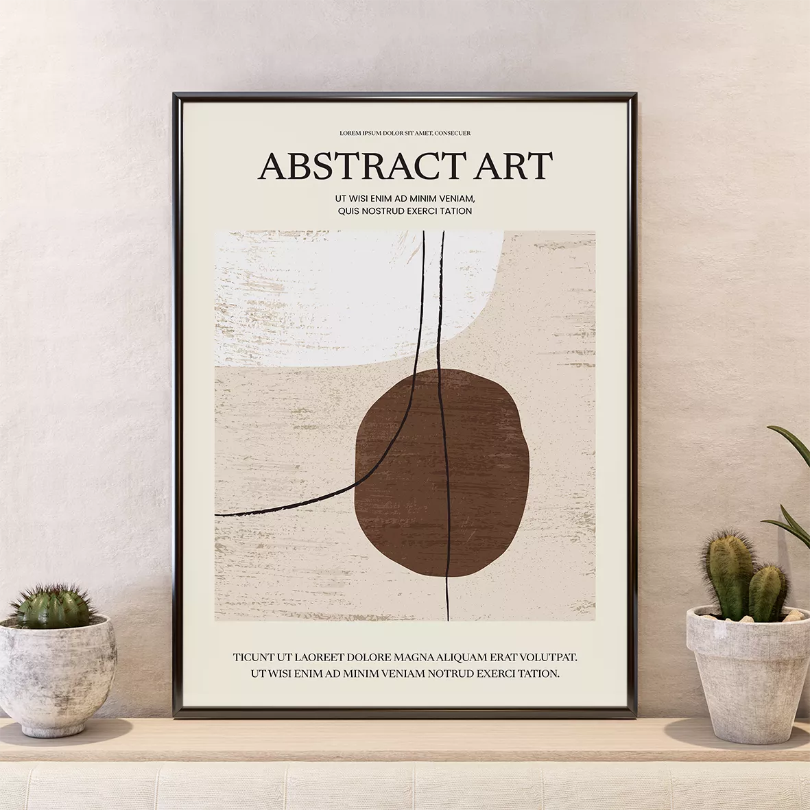 モダンな抽象アートの3点セット、線画と幾何学的なデザインが特徴的