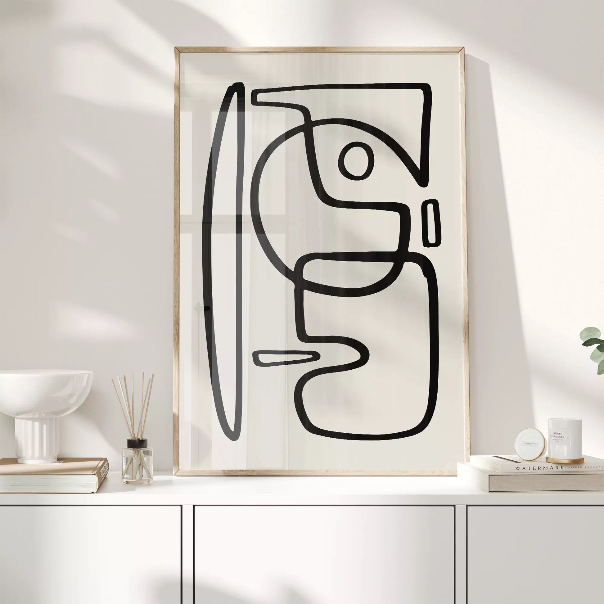 モダンな黒線による抽象的な顔のシルエットアート、シンプルな線画