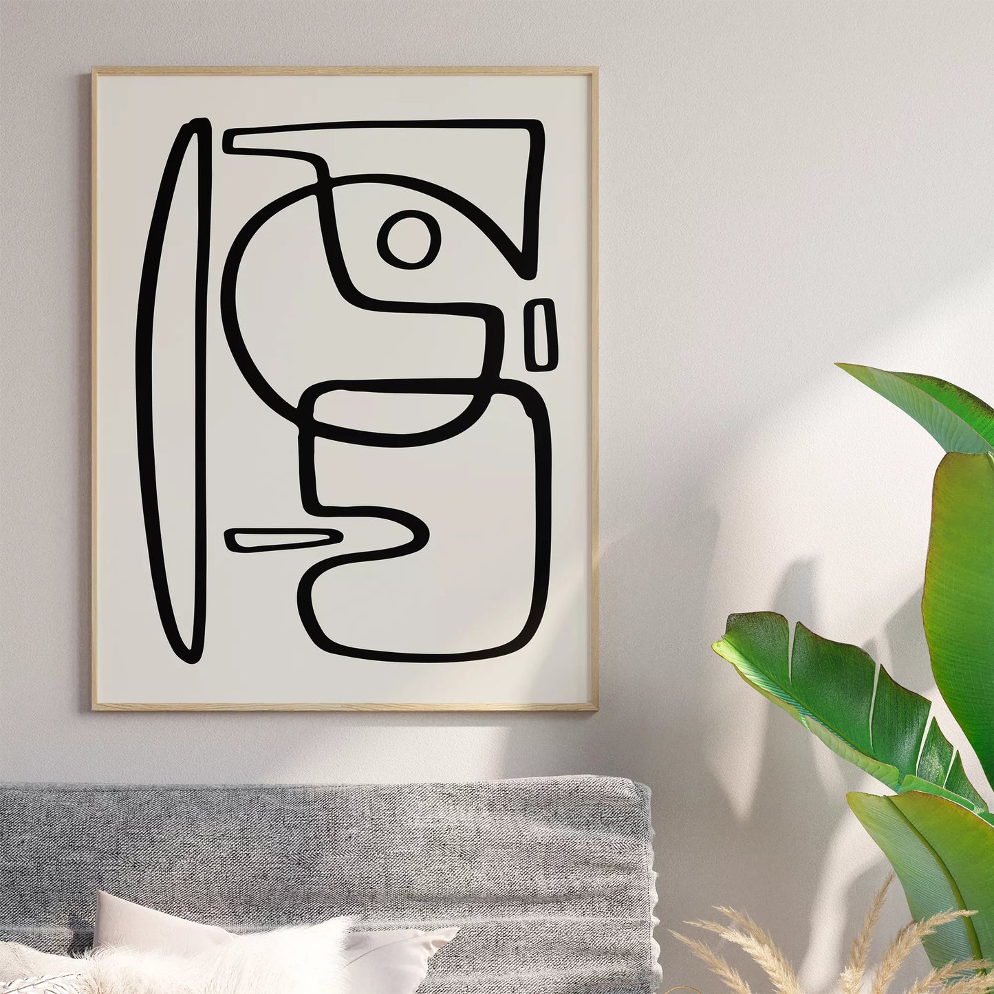 モダンな黒線による抽象的な顔のシルエットアート、シンプルな線画