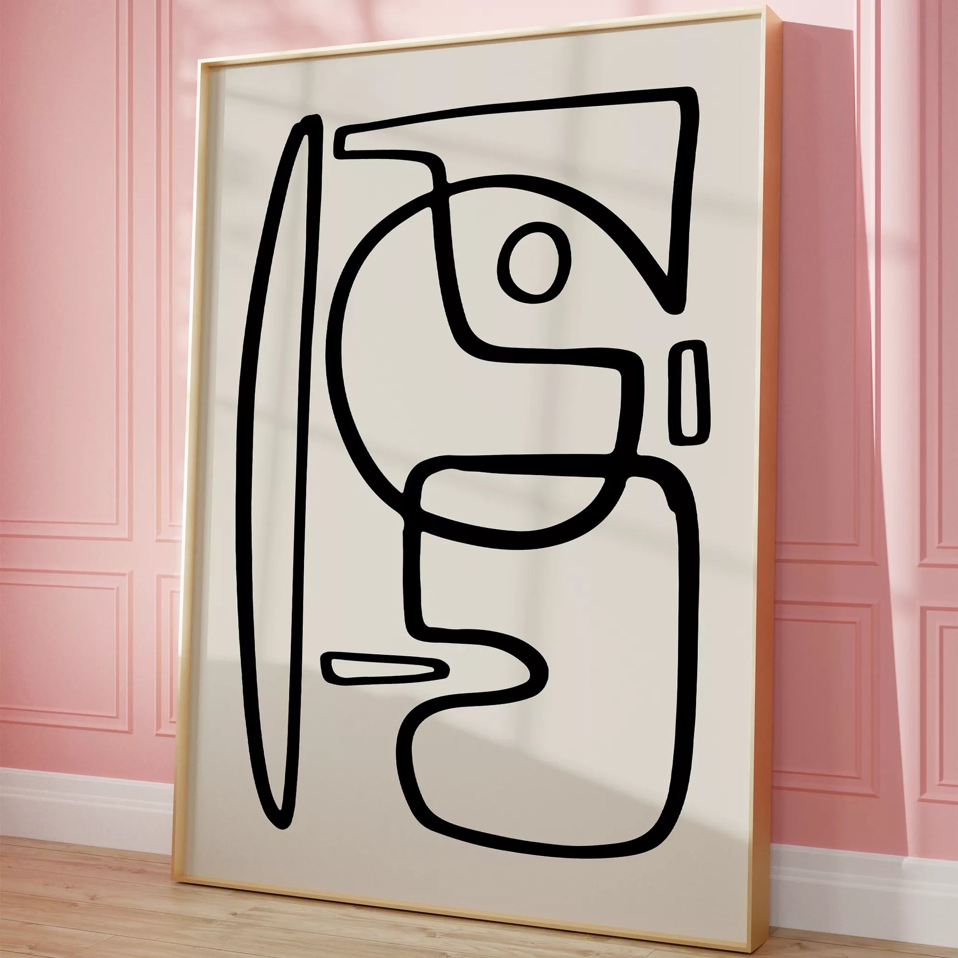 モダンな黒線による抽象的な顔のシルエットアート、シンプルな線画