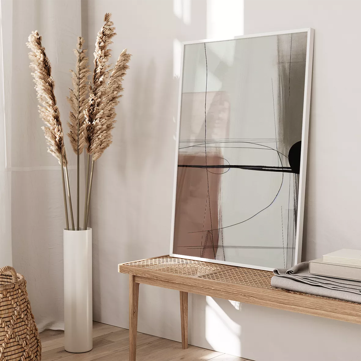 モノトーンの抽象的な線画アートセット、北欧インテリア向けの3点構成