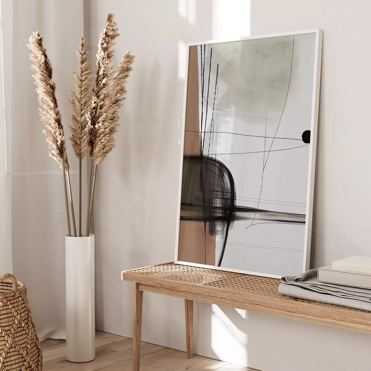 モノトーンの抽象的な線画アートセット、北欧インテリア向けの3点構成