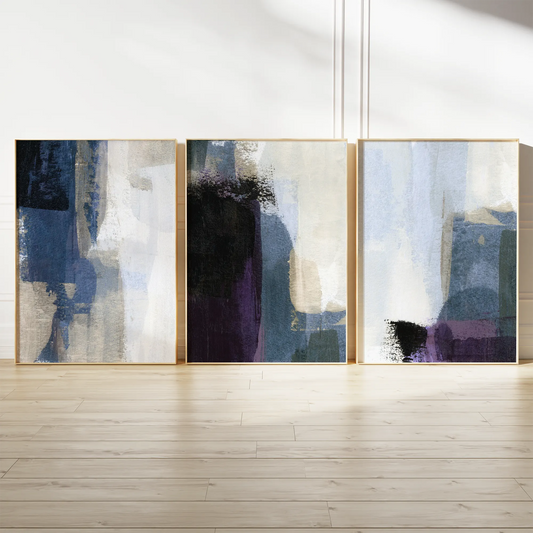 抽象ネイビーベージュの高級感あるアートポスター 北欧モダンインテリア 3枚セット