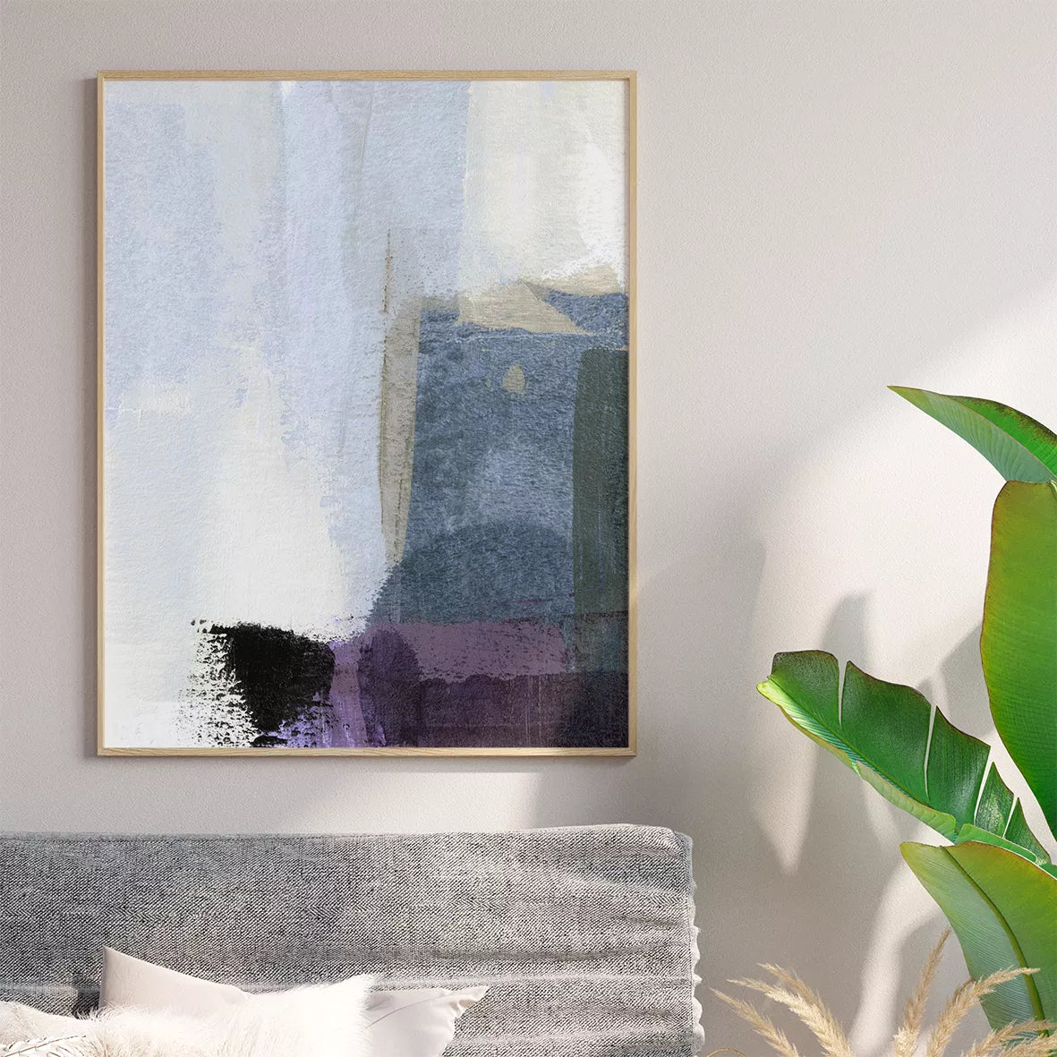 深い海のような青と優雅なベージュが織りなす抽象アートの3点セット