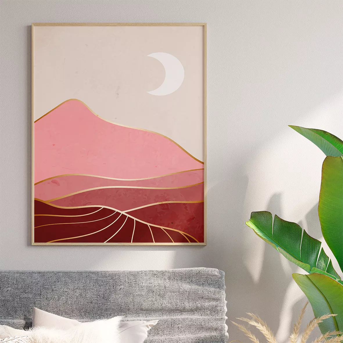 アートポスター 月の満ち欠け ピンク山脈 高級感 北欧モダンインテリア 3枚セット