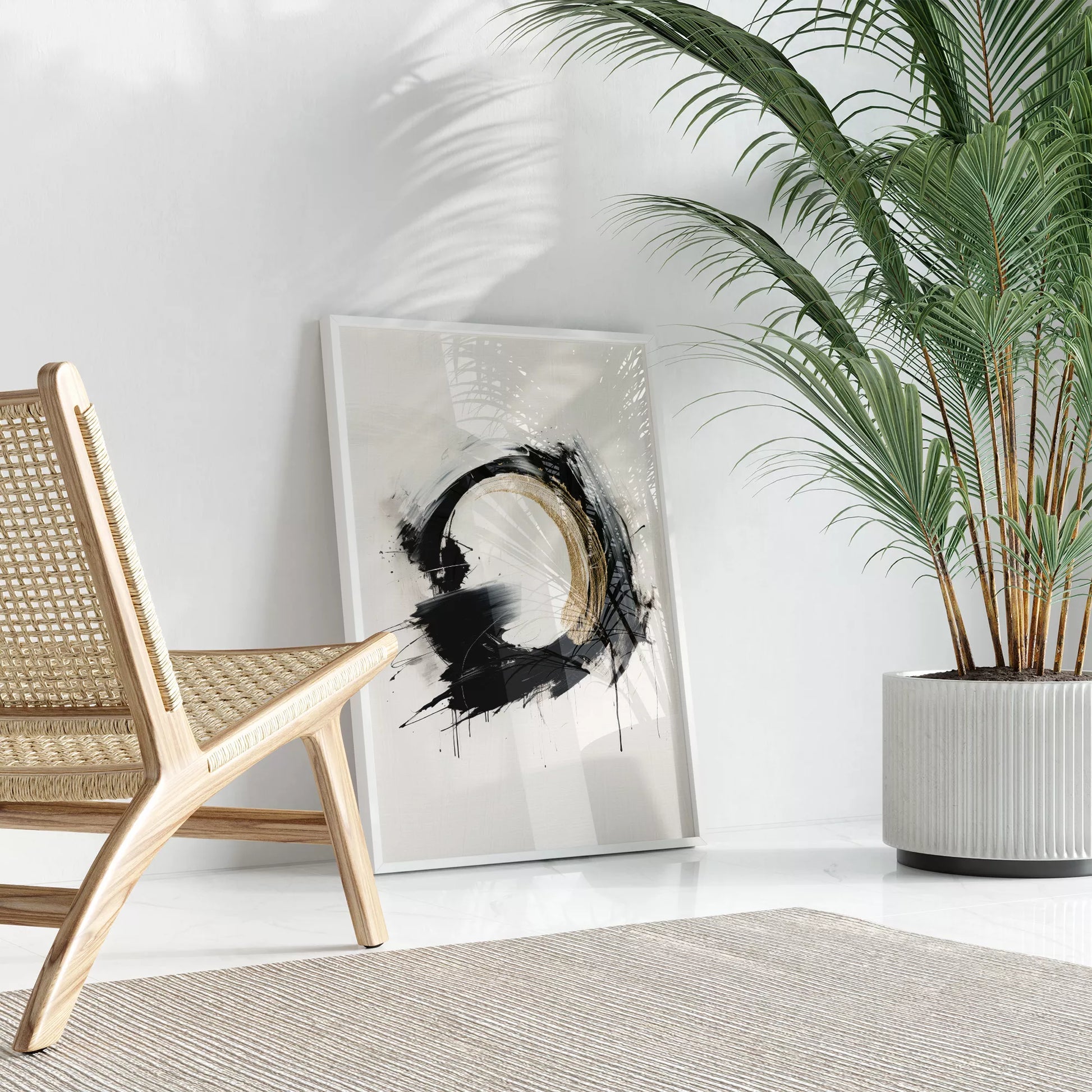 モダンな黒と金の円形抽象アートポスター