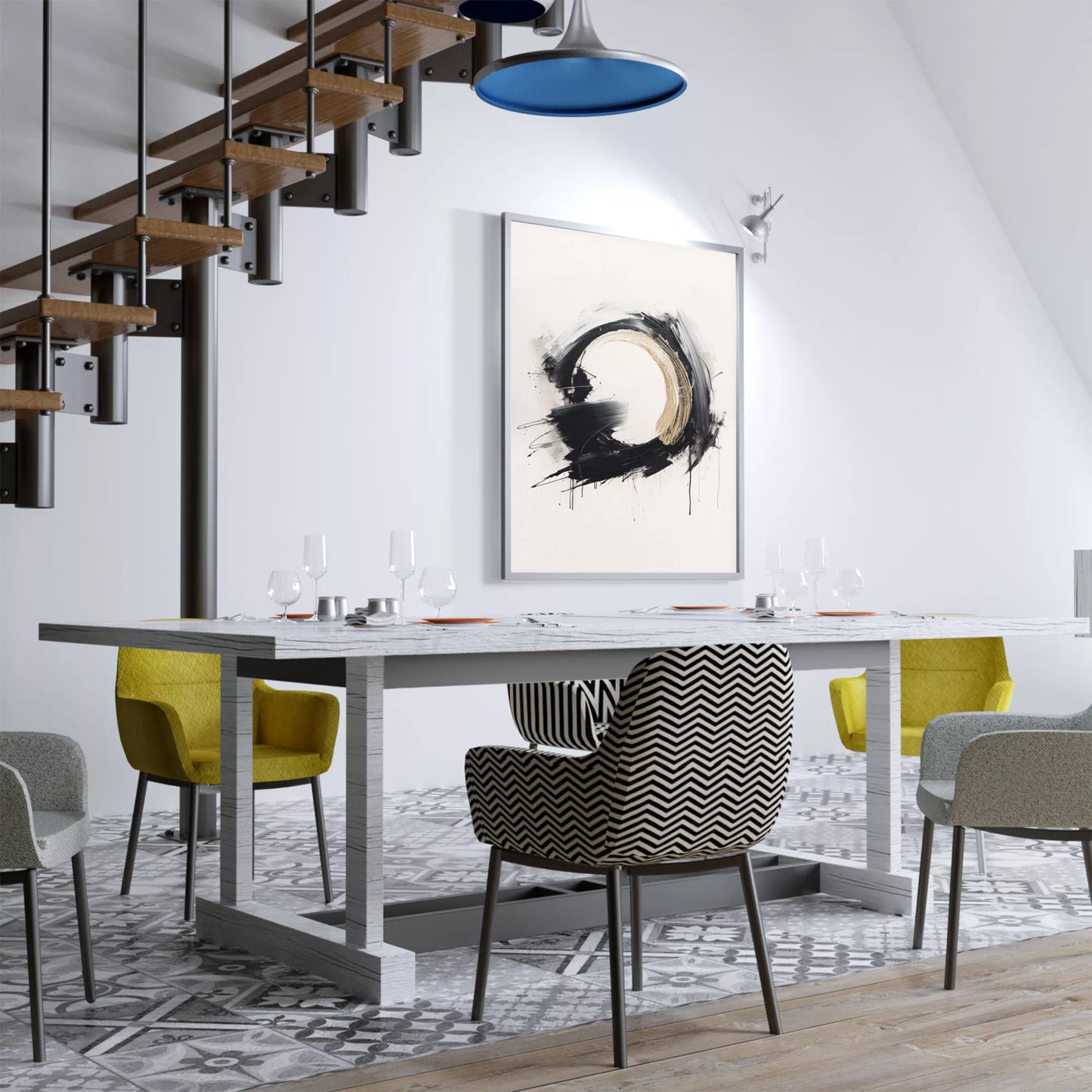 モダンな黒と金の円形抽象アートポスター