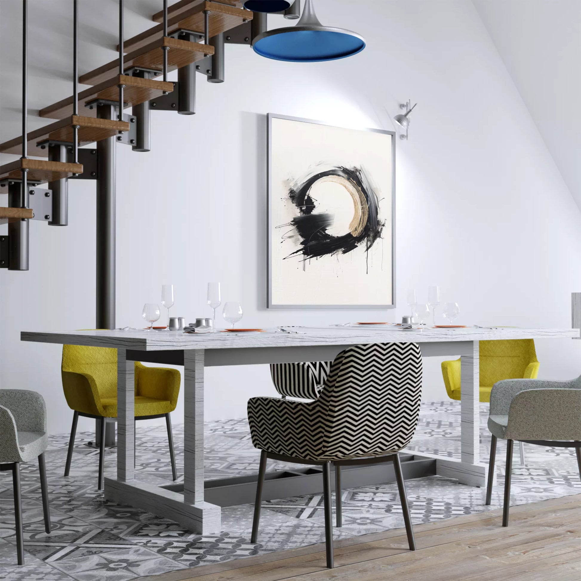 モダンな黒と金の円形抽象アートポスター