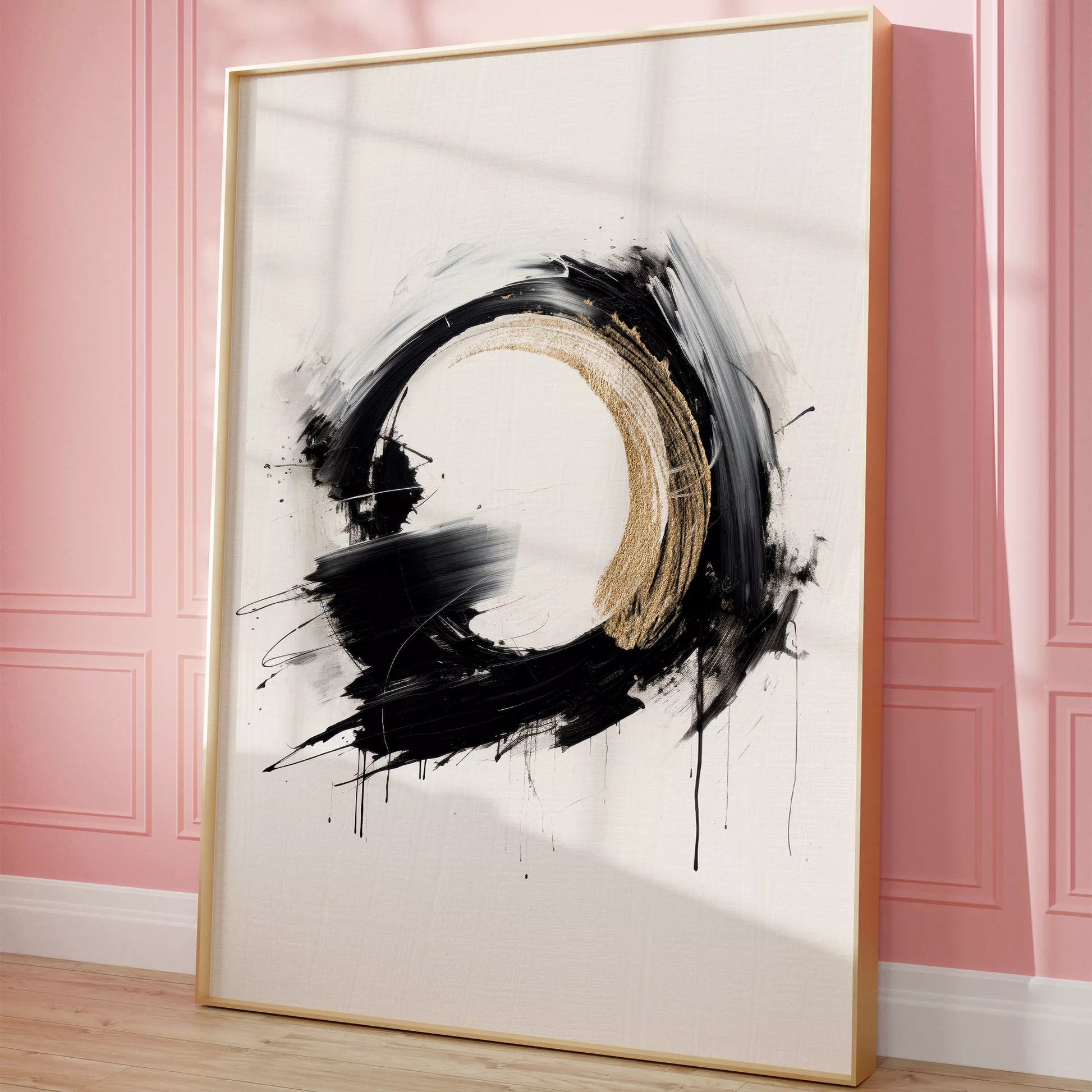 モダンな黒と金の円形抽象アートポスター