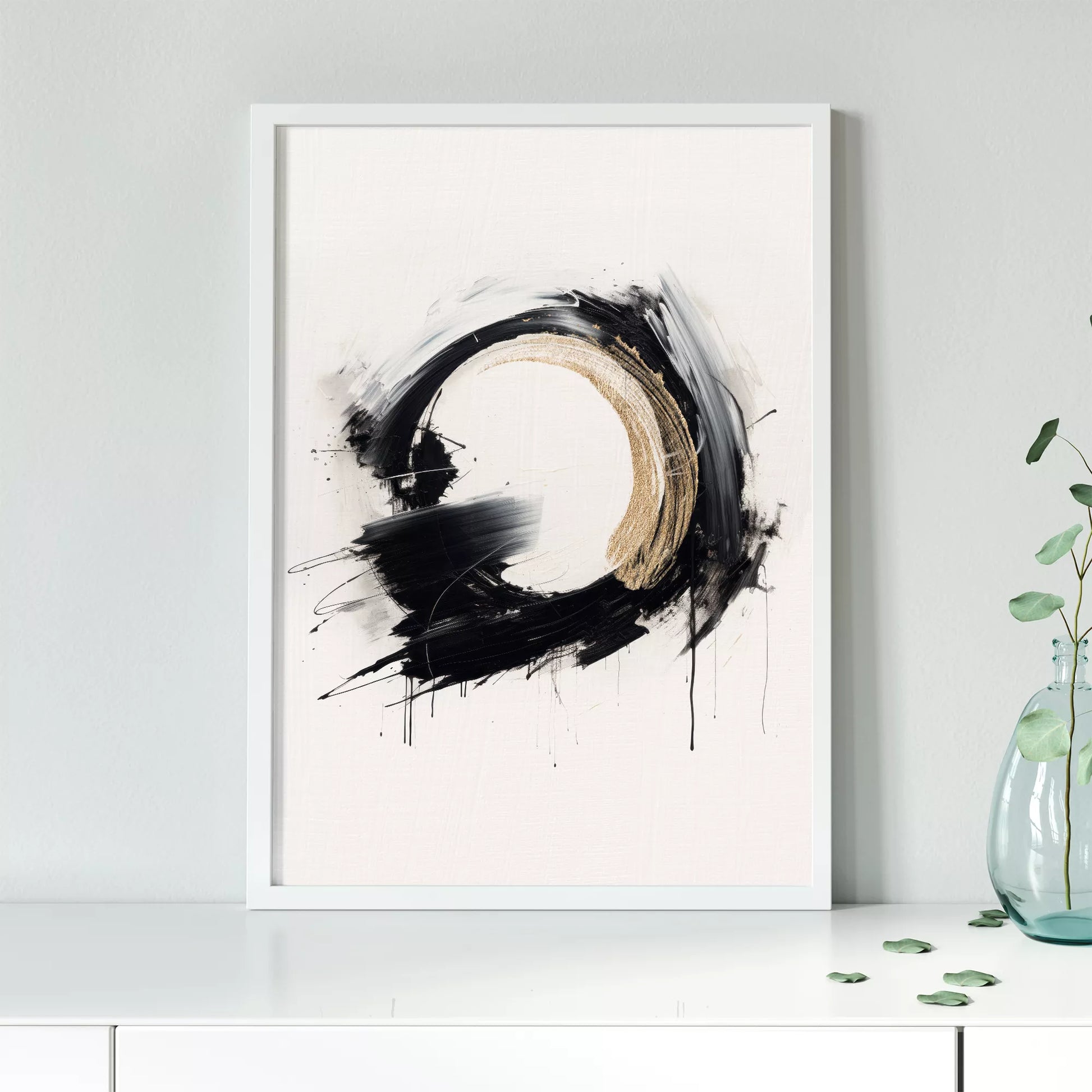 モダンな黒と金の円形抽象アートポスター