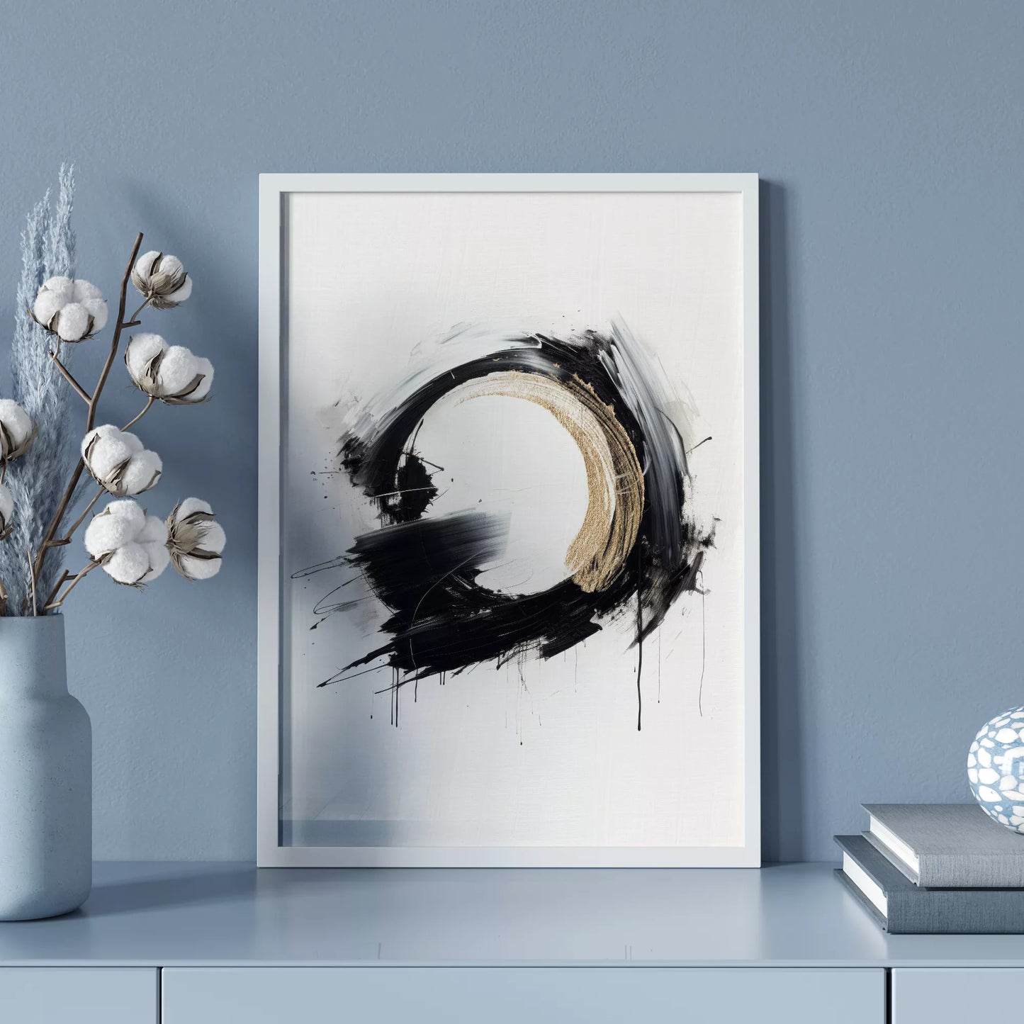 モダンな黒と金の円形抽象アートポスター