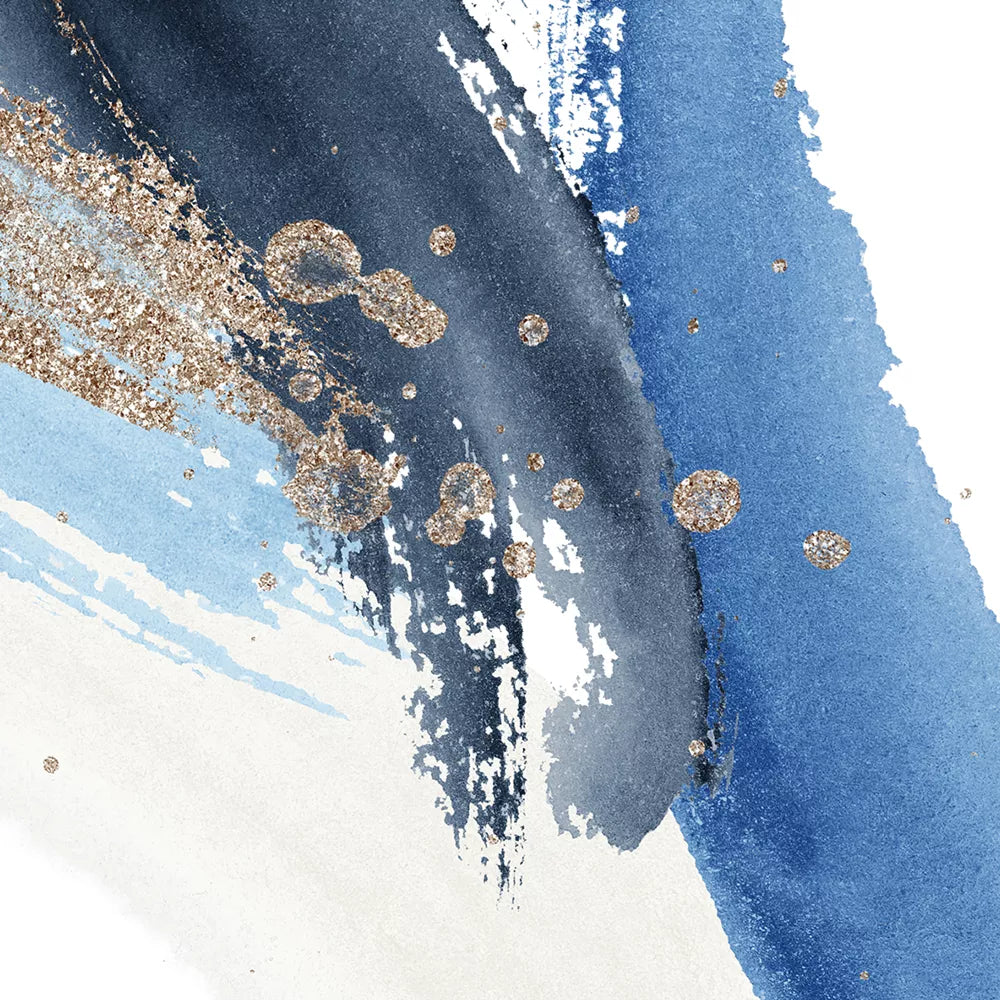 青と金の抽象水彩画トリプティックセット、モダンな和風デザイン