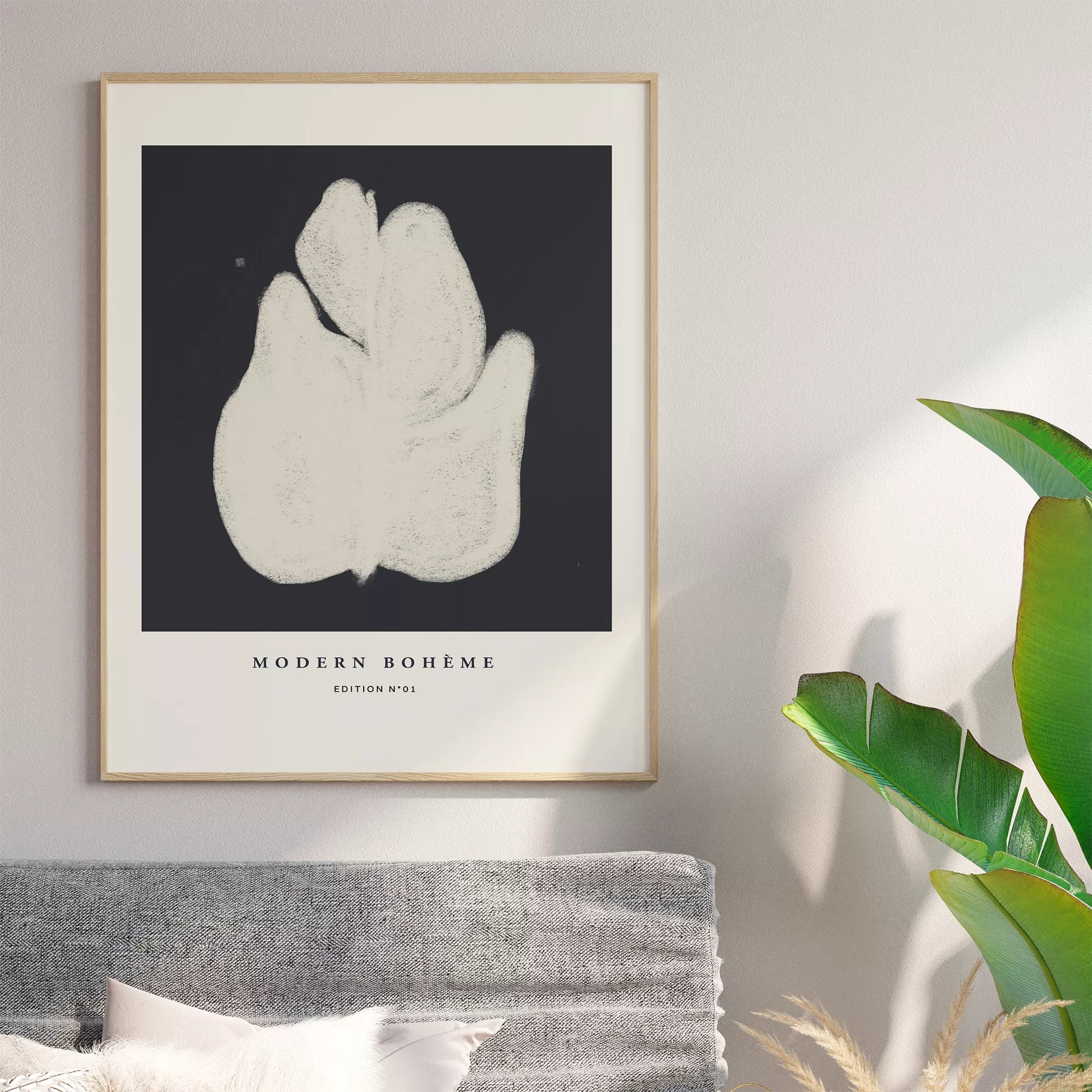 モダンなボヘミアンスタイルの抽象的な花のアートプリント。ミニマルでエレガントなデザイン。