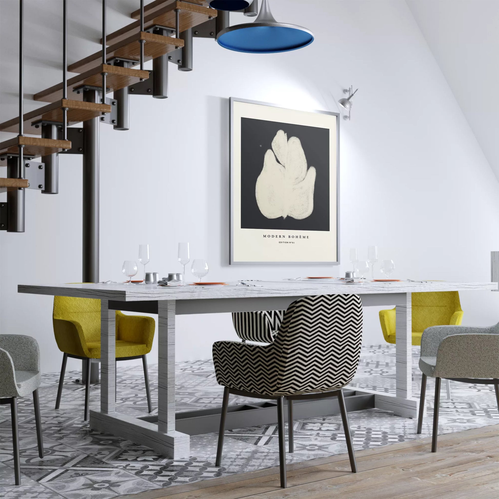 モダンなボヘミアンスタイルの抽象的な花のアートプリント。ミニマルでエレガントなデザイン。