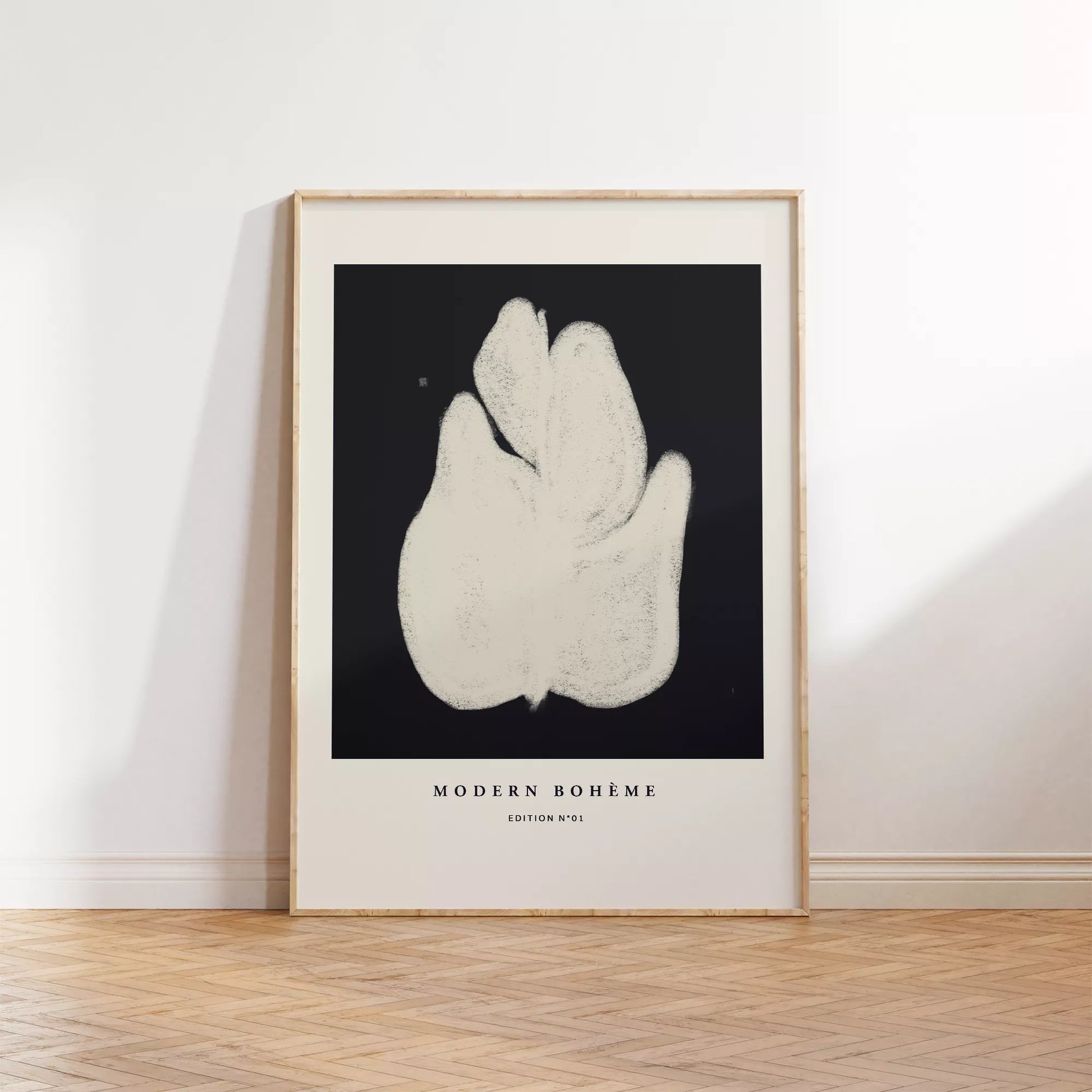 モダンなボヘミアンスタイルの抽象的な花のアートプリント。ミニマルでエレガントなデザイン。