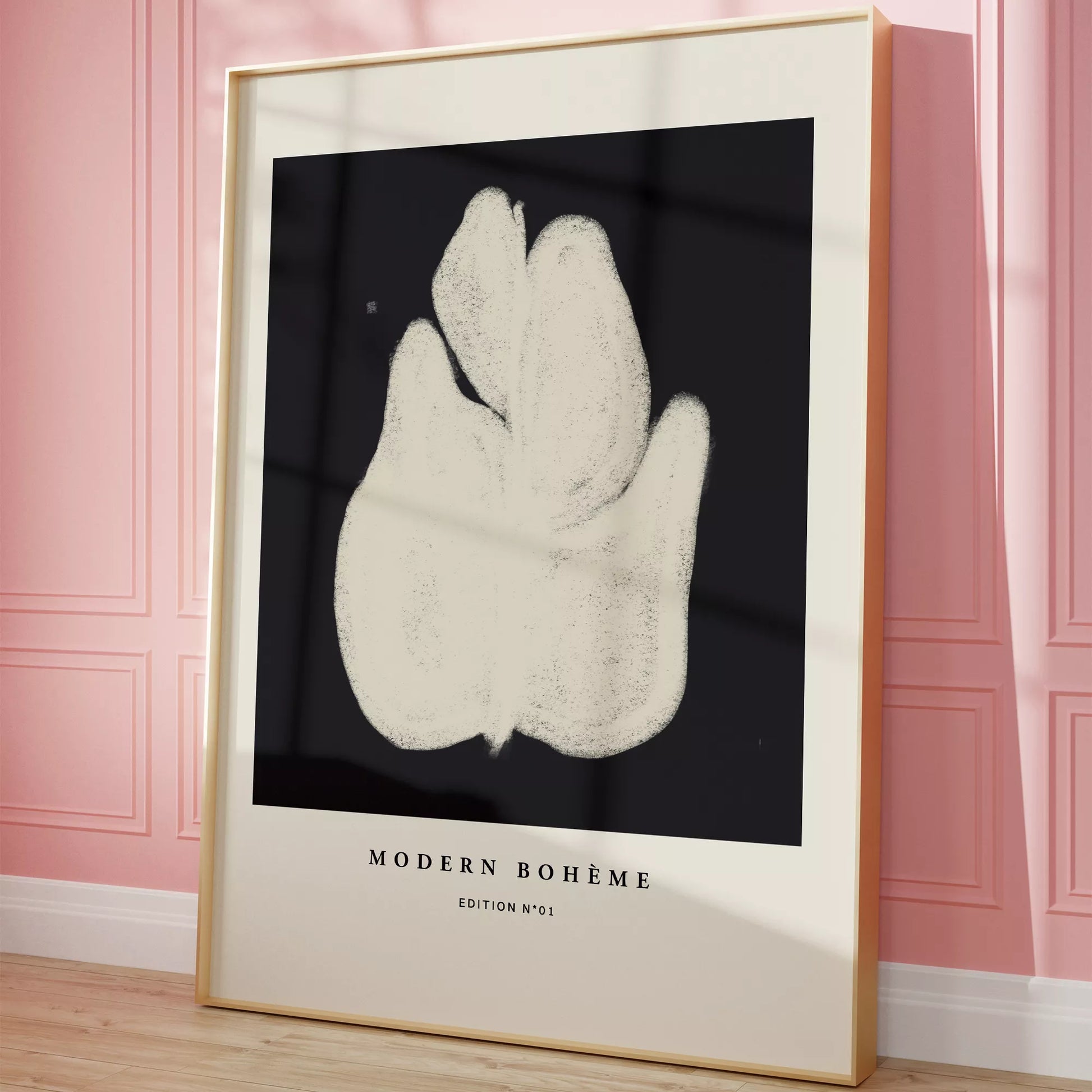 モダンなボヘミアンスタイルの抽象的な花のアートプリント。ミニマルでエレガントなデザイン。