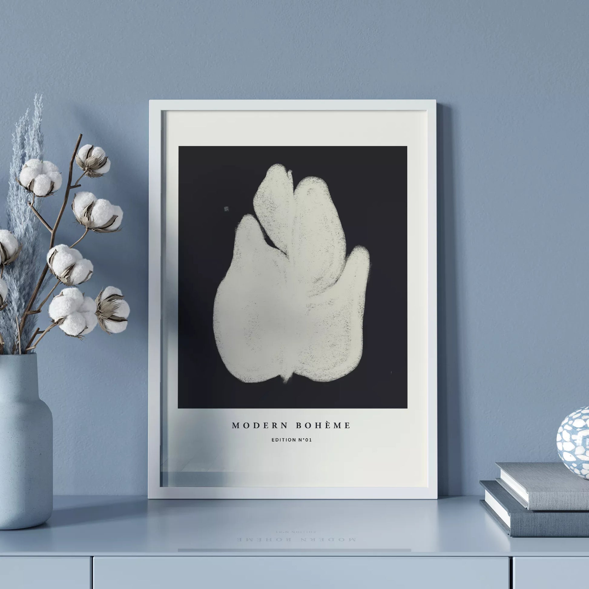 モダンなボヘミアンスタイルの抽象的な花のアートプリント。ミニマルでエレガントなデザイン。
