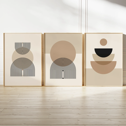 ミニマルアーチ 幾何学デザイン ベージュ&ブラック モダンアートポスター 3枚セット