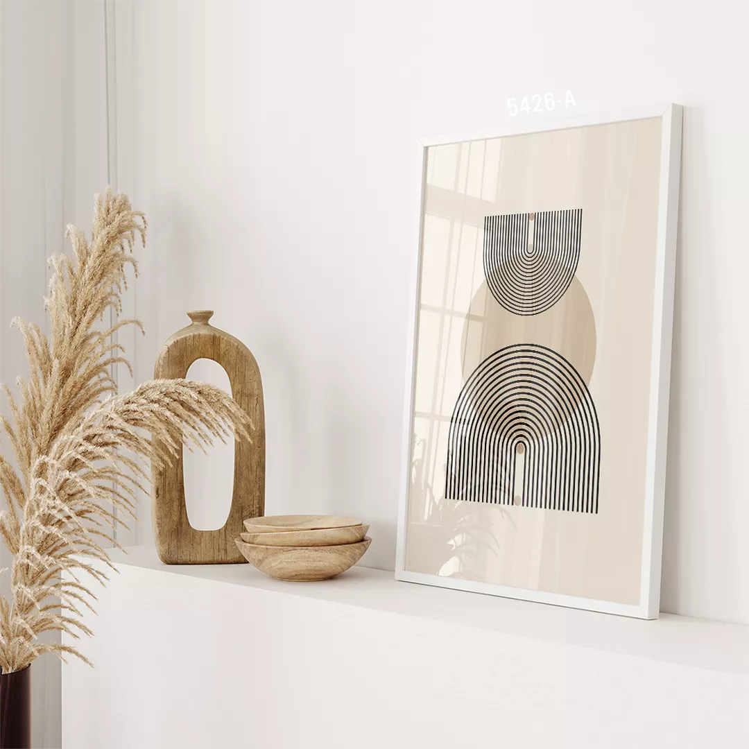 幾何学的な円とアーチのモダンな3点セットアートポスター