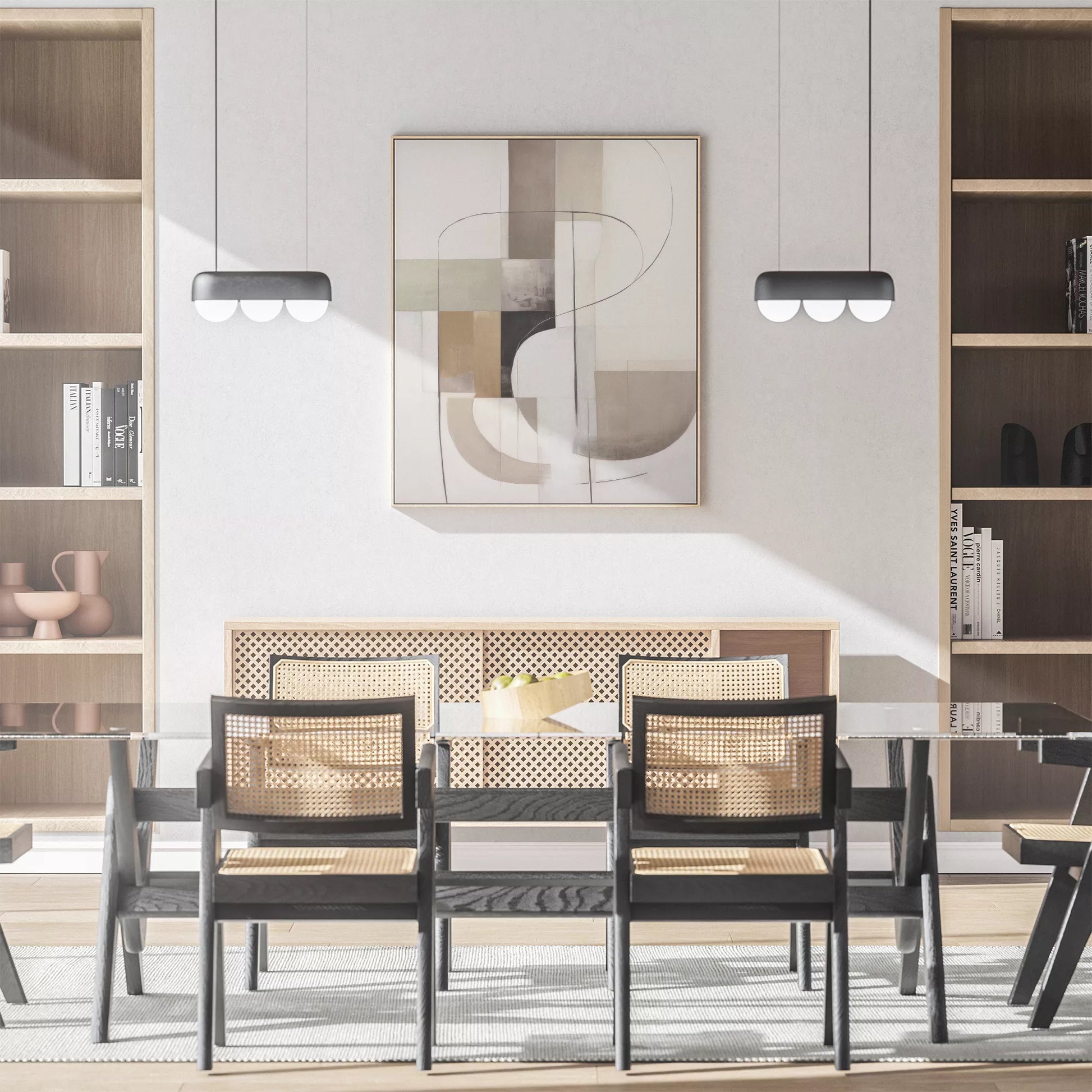 モダンな幾何学的抽象アート、ベージュとグレーの曲線デザイン