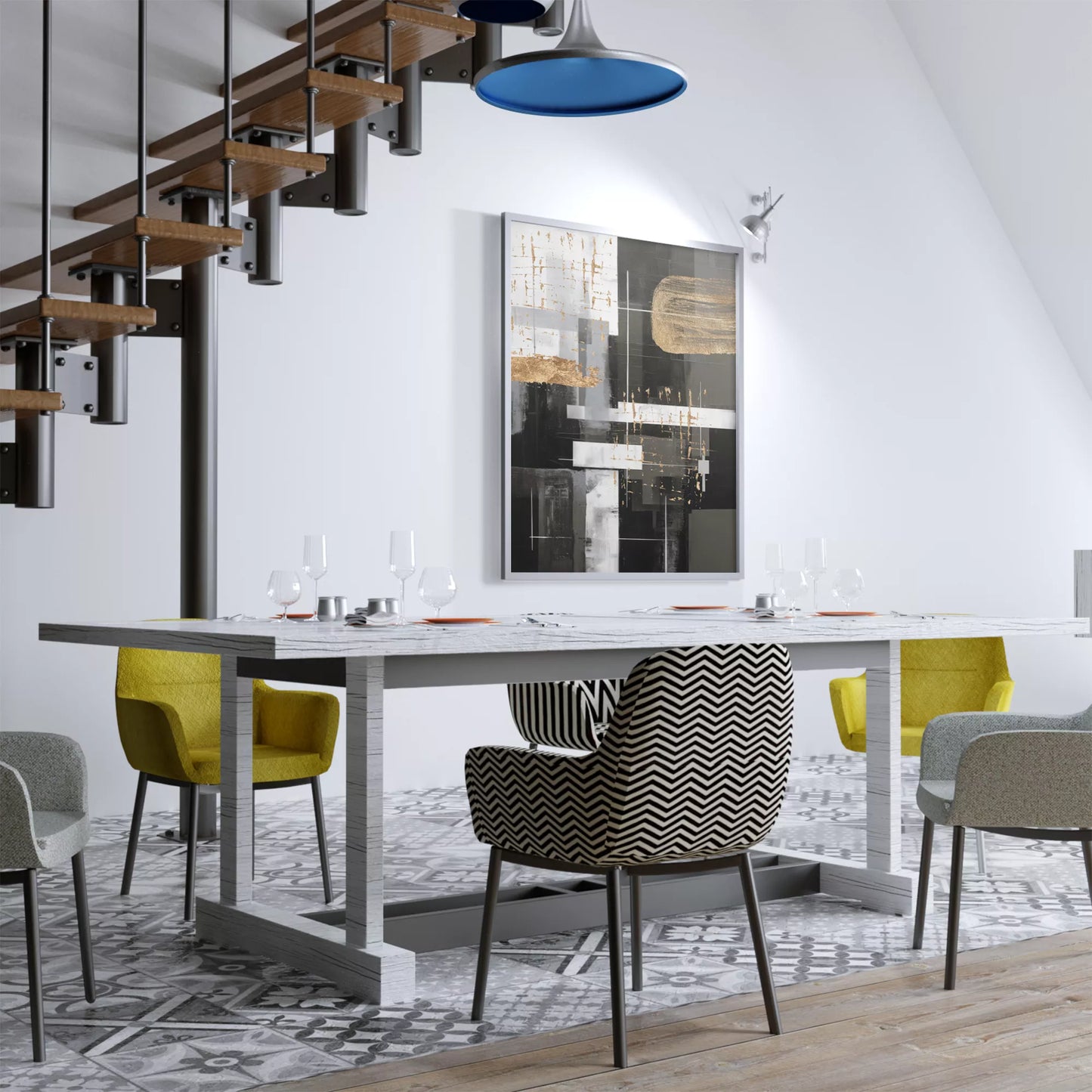 モノトーンと金箔が織りなす幾何学的な抽象アート