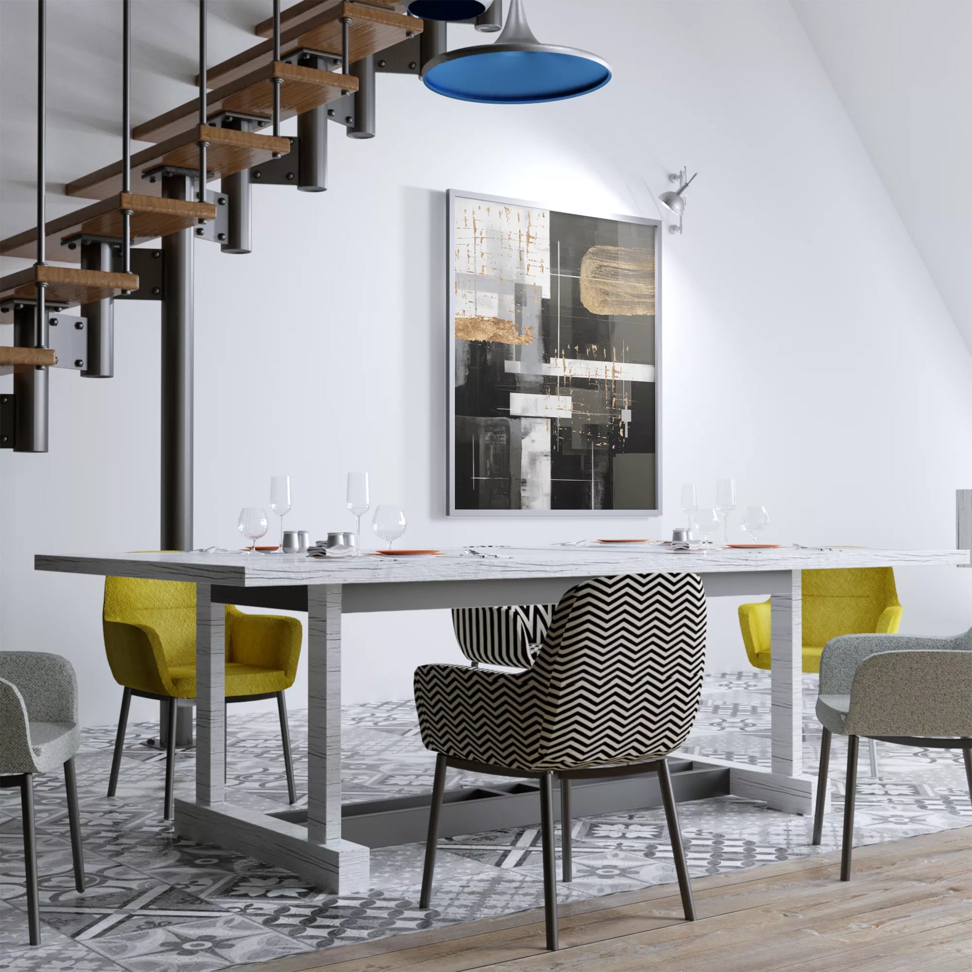 モノトーンと金箔が織りなす幾何学的な抽象アート