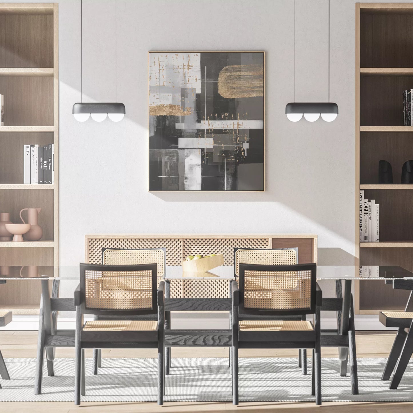 モノトーンと金箔が織りなす幾何学的な抽象アート