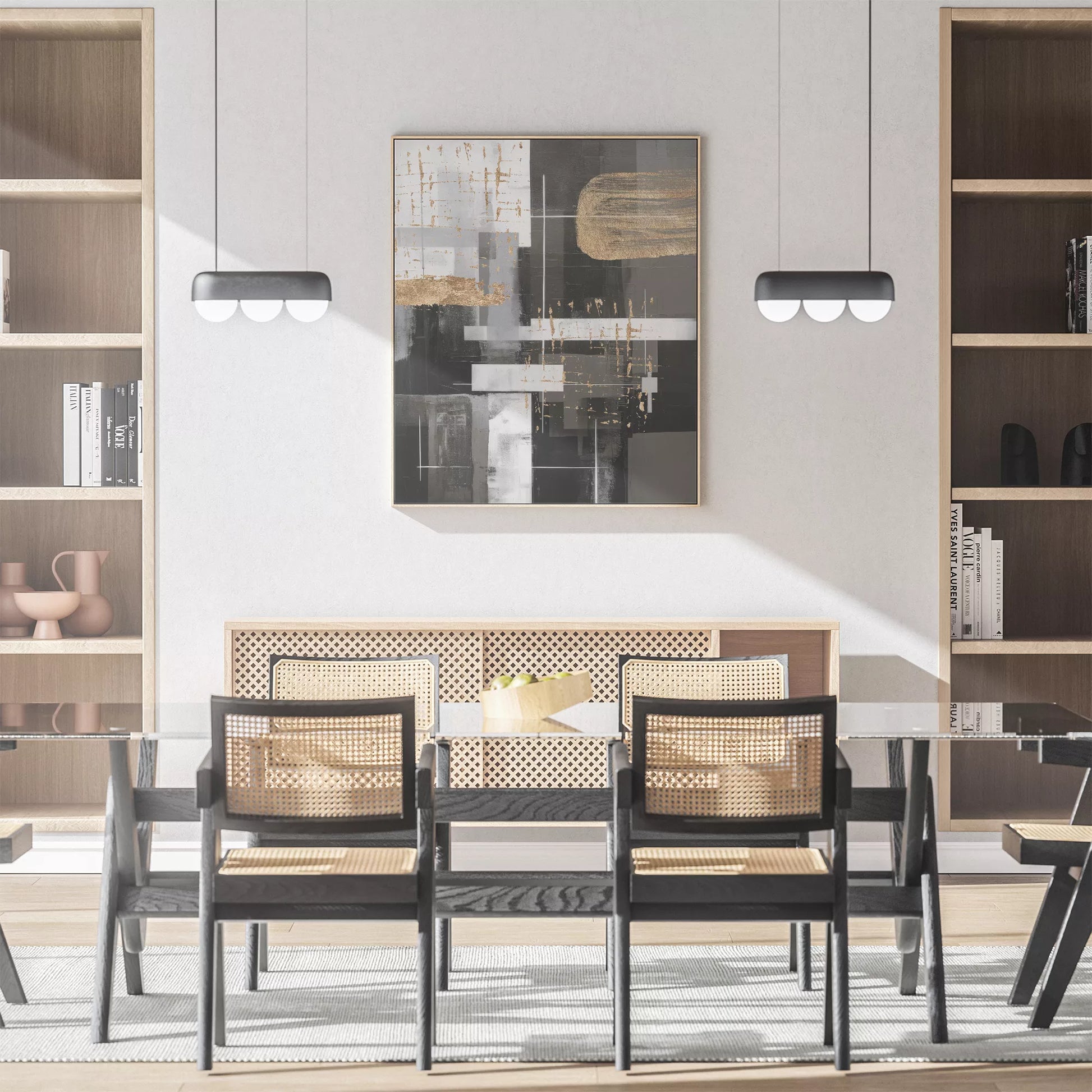 モノトーンと金箔が織りなす幾何学的な抽象アート