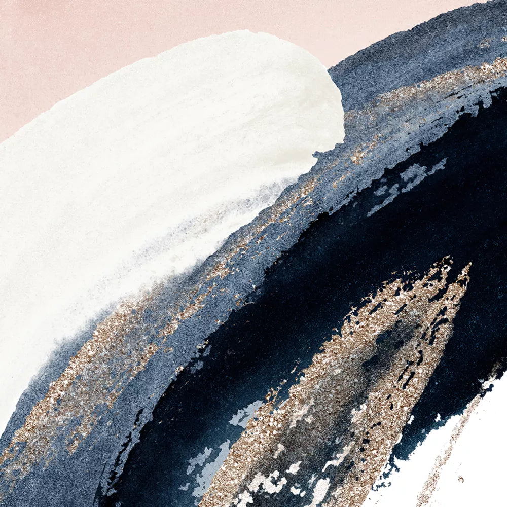 モダン墨絵アート3点セット:紺青とピンクの抽象的な筆跡デザイン