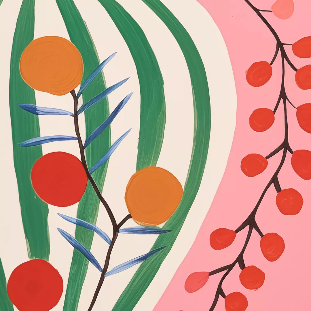 ピンク背景のモダンなキッチンアート3点セット、花瓶と愛のモチーフ